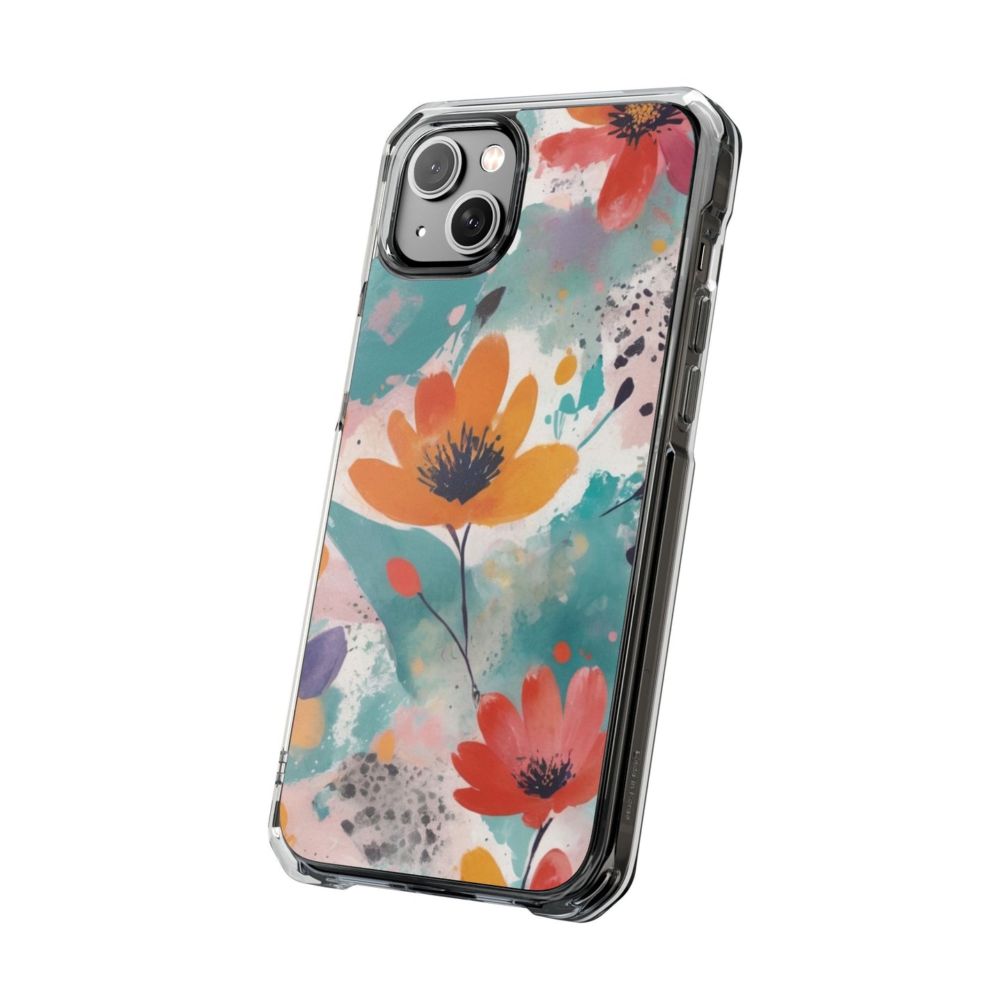 Floral Watercolor Design Magnetic Clear Impact Case for iPhone 16 15 14
