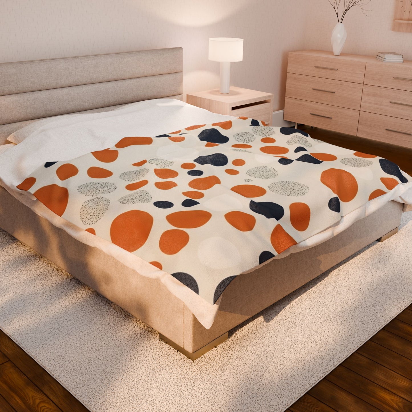 Orange Polka Dot Cozy Velveteen Blanket