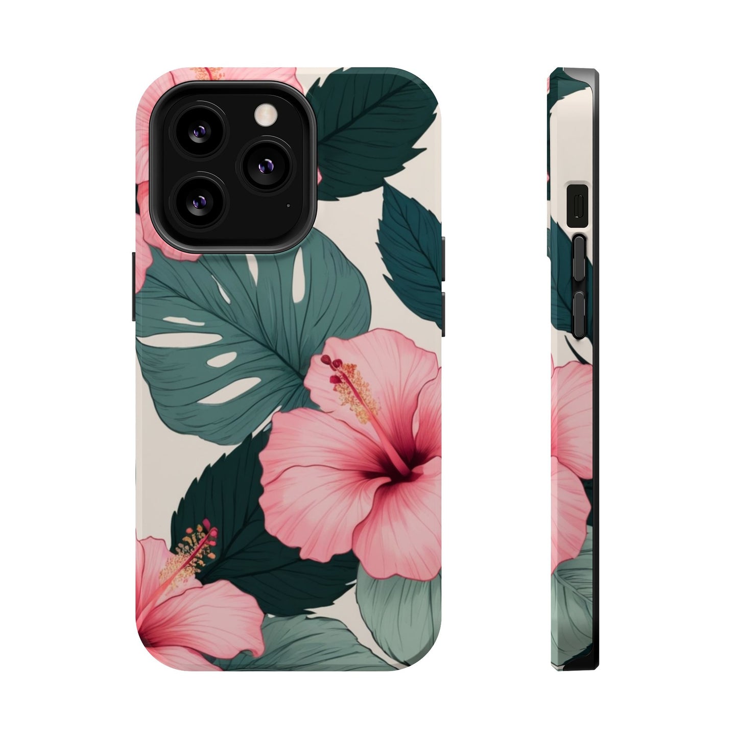 Tropical Hibiscus Magnetic Tough Phone Case for iPhone 13 14 15 16 Models