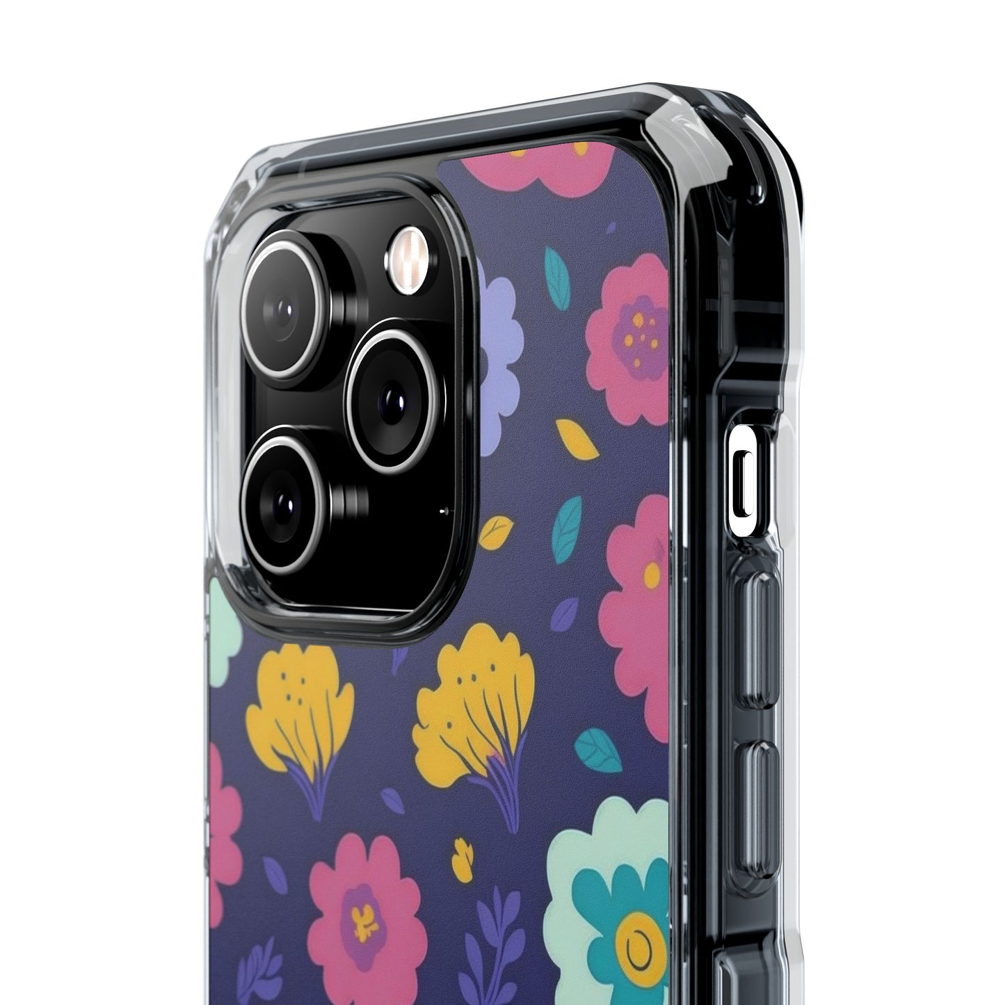 Purple Floral Magnetic Clear Impact Case for iPhone 16 15 14