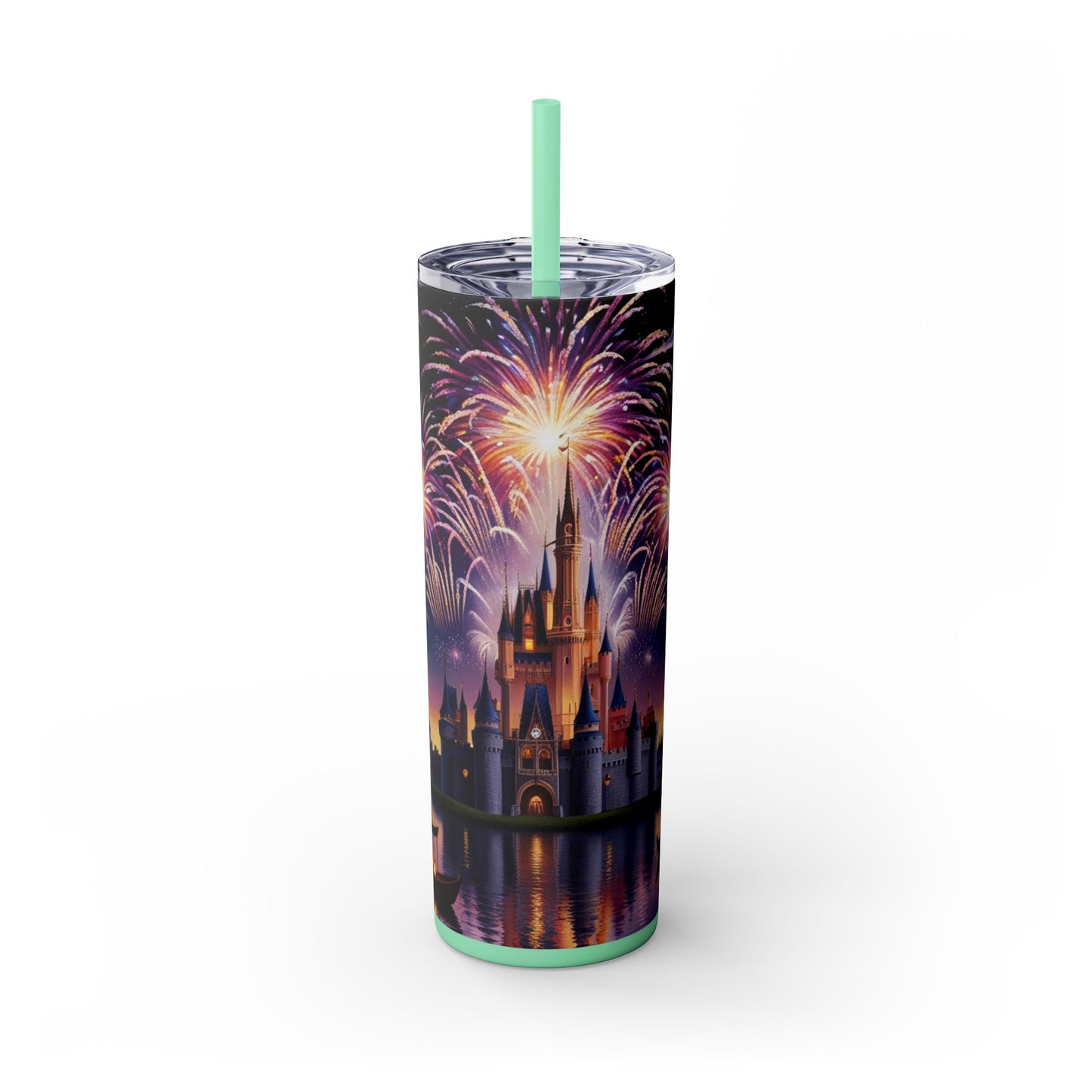 Night Sky Castle and Fireworks Skinny Tumbler, 20oz