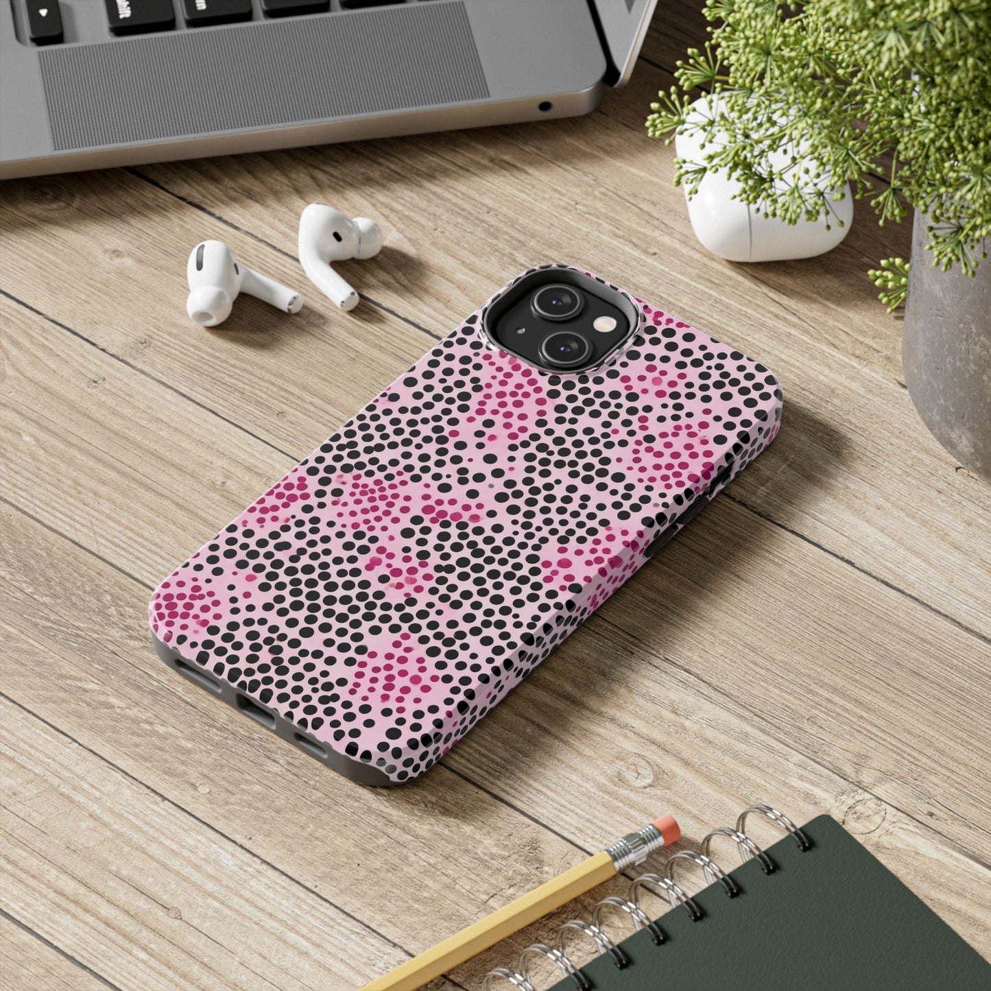 Pink and Black Dot Design Tough Phone Case