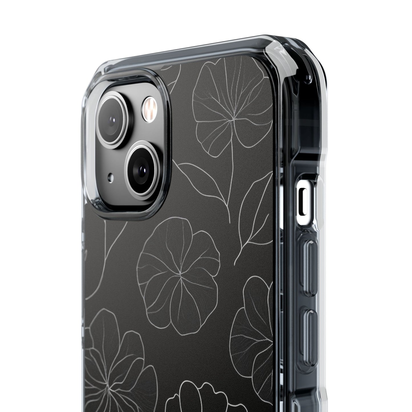 Black Floral Magnetic Clear Impact Case for iPhone 16 15 14