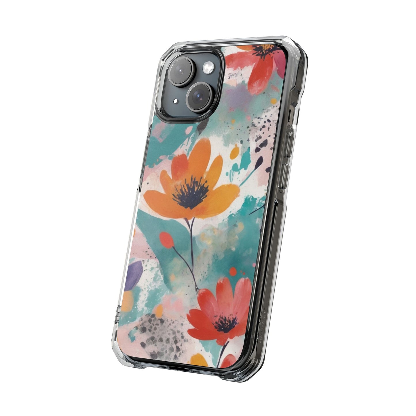 Floral Watercolor Design Magnetic Clear Impact Case for iPhone 16 15 14