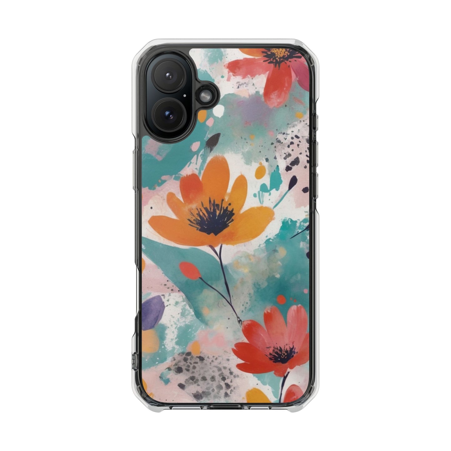Floral Watercolor Design Magnetic Clear Impact Case for iPhone 16 15 14