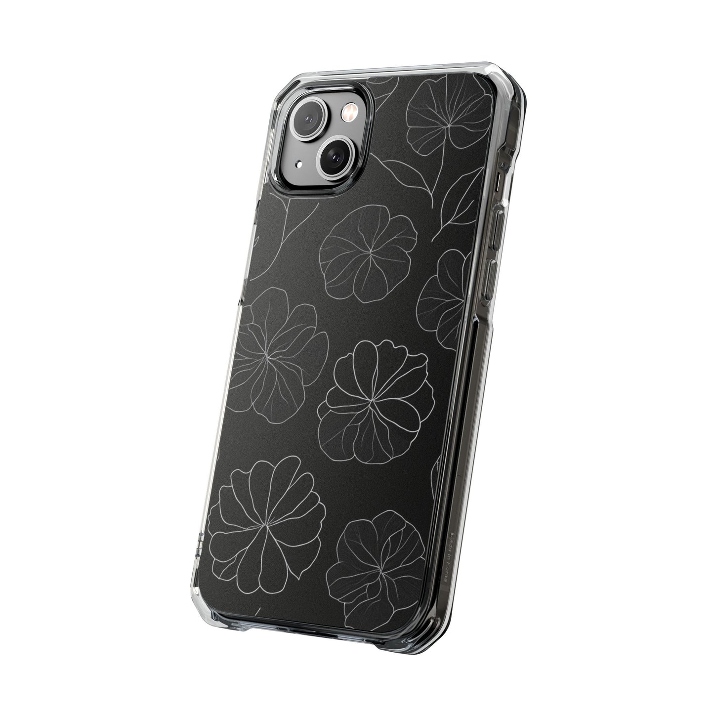 Black Floral Magnetic Clear Impact Case for iPhone 16 15 14