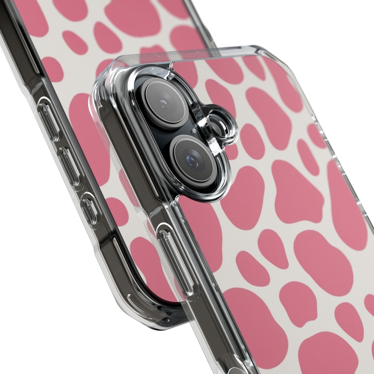 Pink Giraffe Print Magnetic Clear Impact Case for iPhone 16 15 14