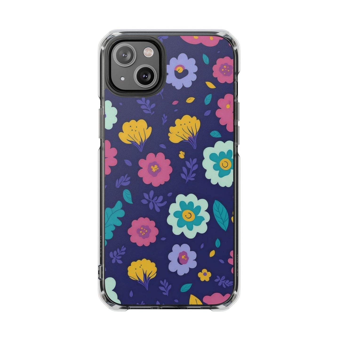 Purple Floral Magnetic Clear Impact Case for iPhone 16 15 14