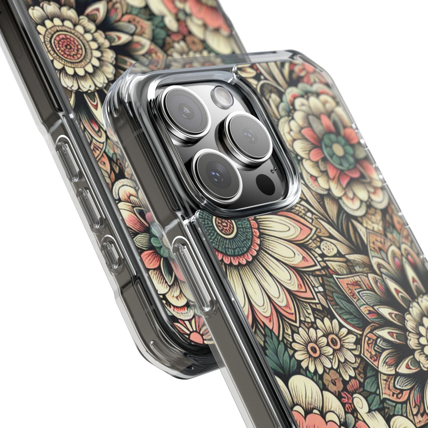 Boho Floral Magnetic Clear Impact Case for iPhone 16 15 14