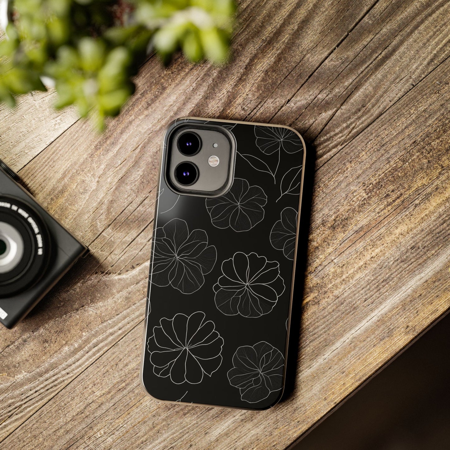 Black Floral Tough Phone Case