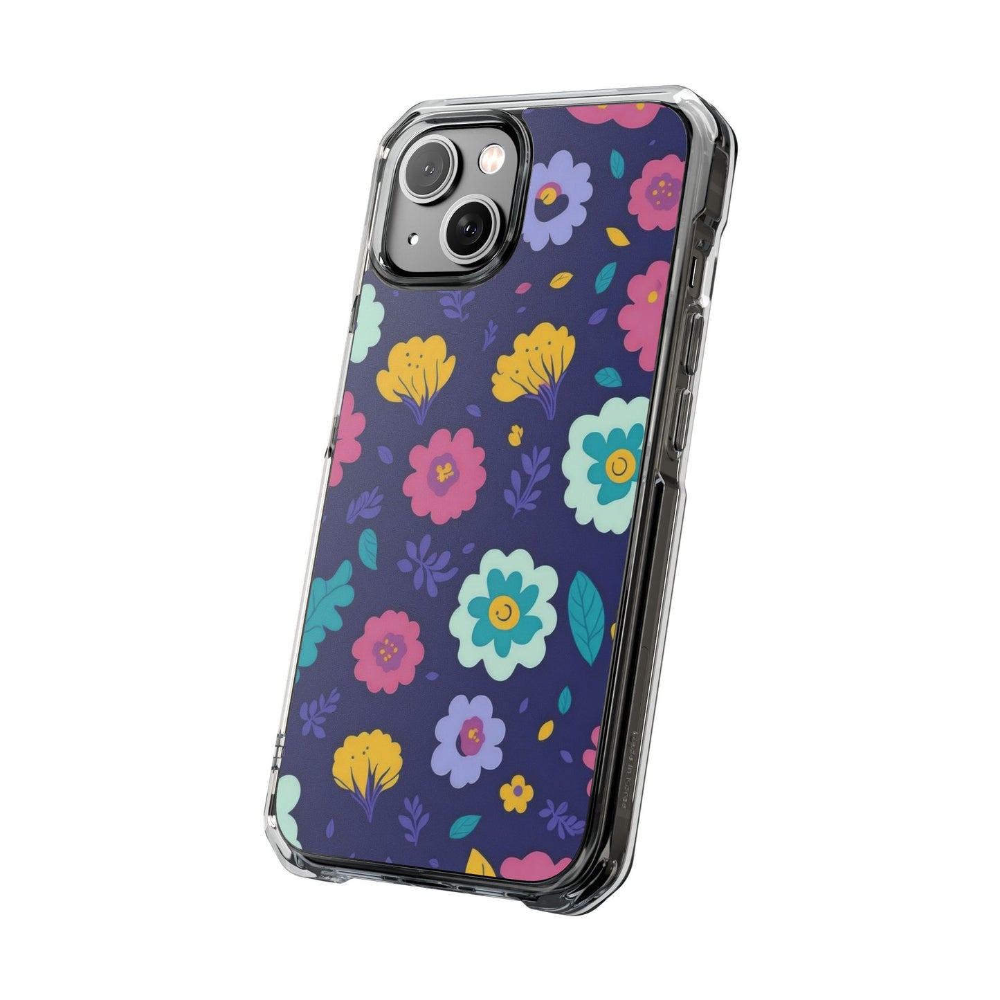 Purple Floral Magnetic Clear Impact Case for iPhone 16 15 14