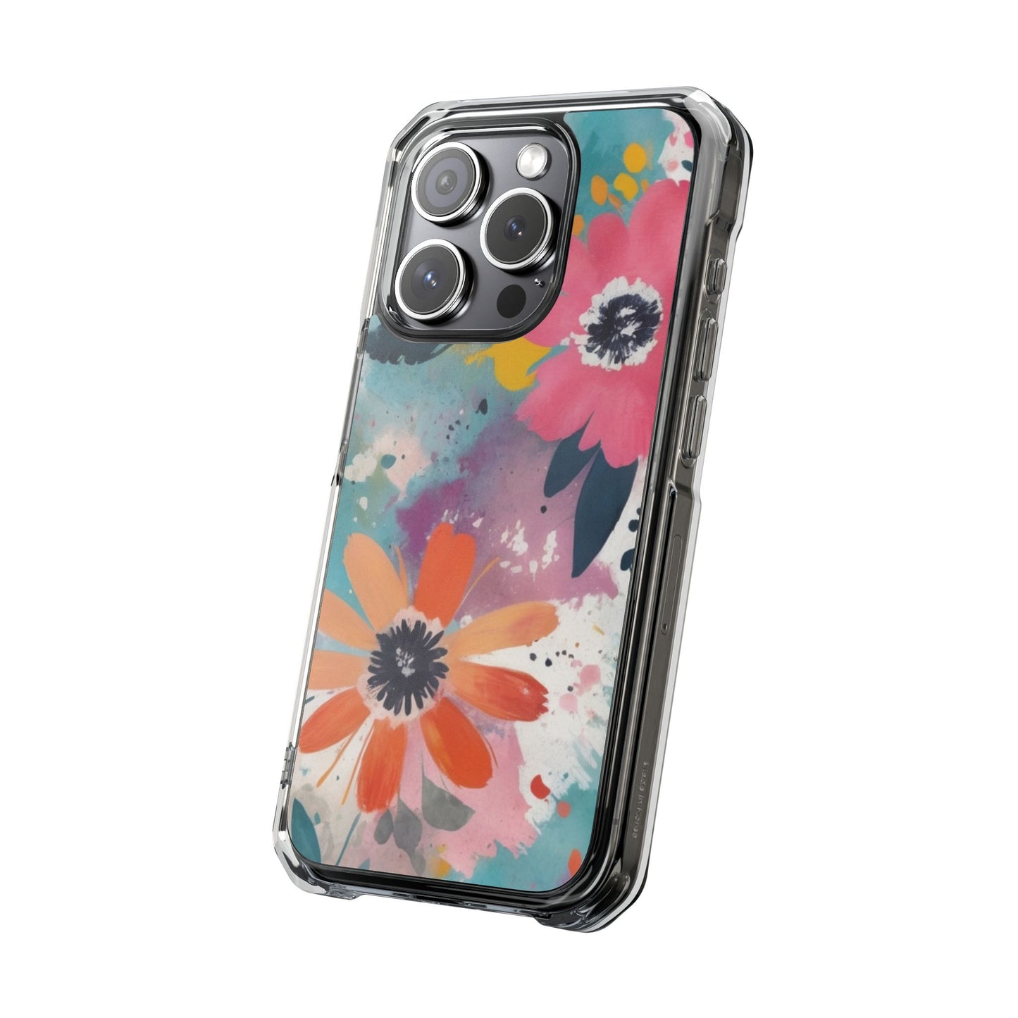 Vibrant Floral Magnetic Clear Impact Case for iPhone 16 15 14