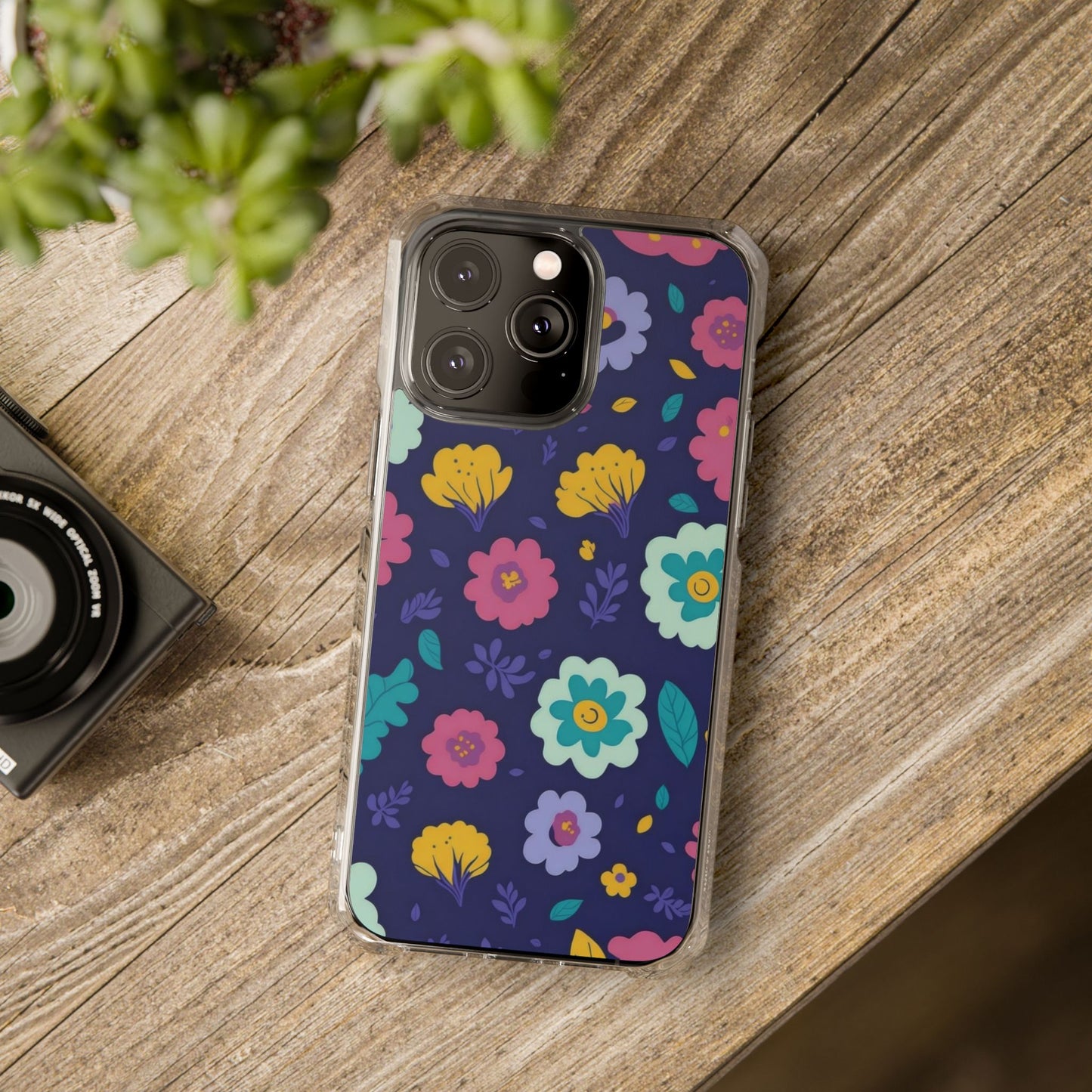 Purple Floral Magnetic Clear Impact Case for iPhone 16 15 14