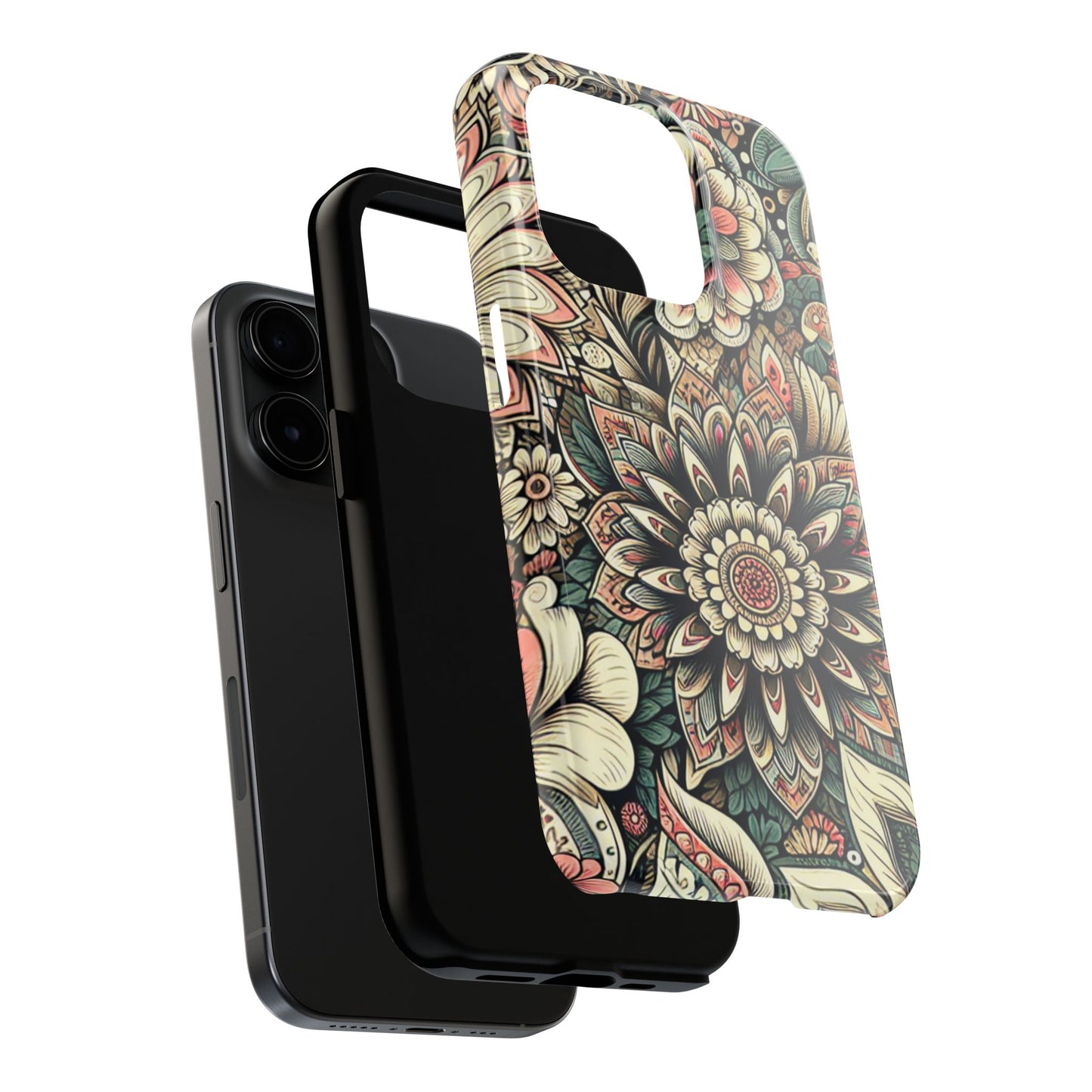 Boho Floral Tough Case for iPhone 16 15 14 13 12 11 X 8 7 Samsung Galaxy S24 S23 S22 S21