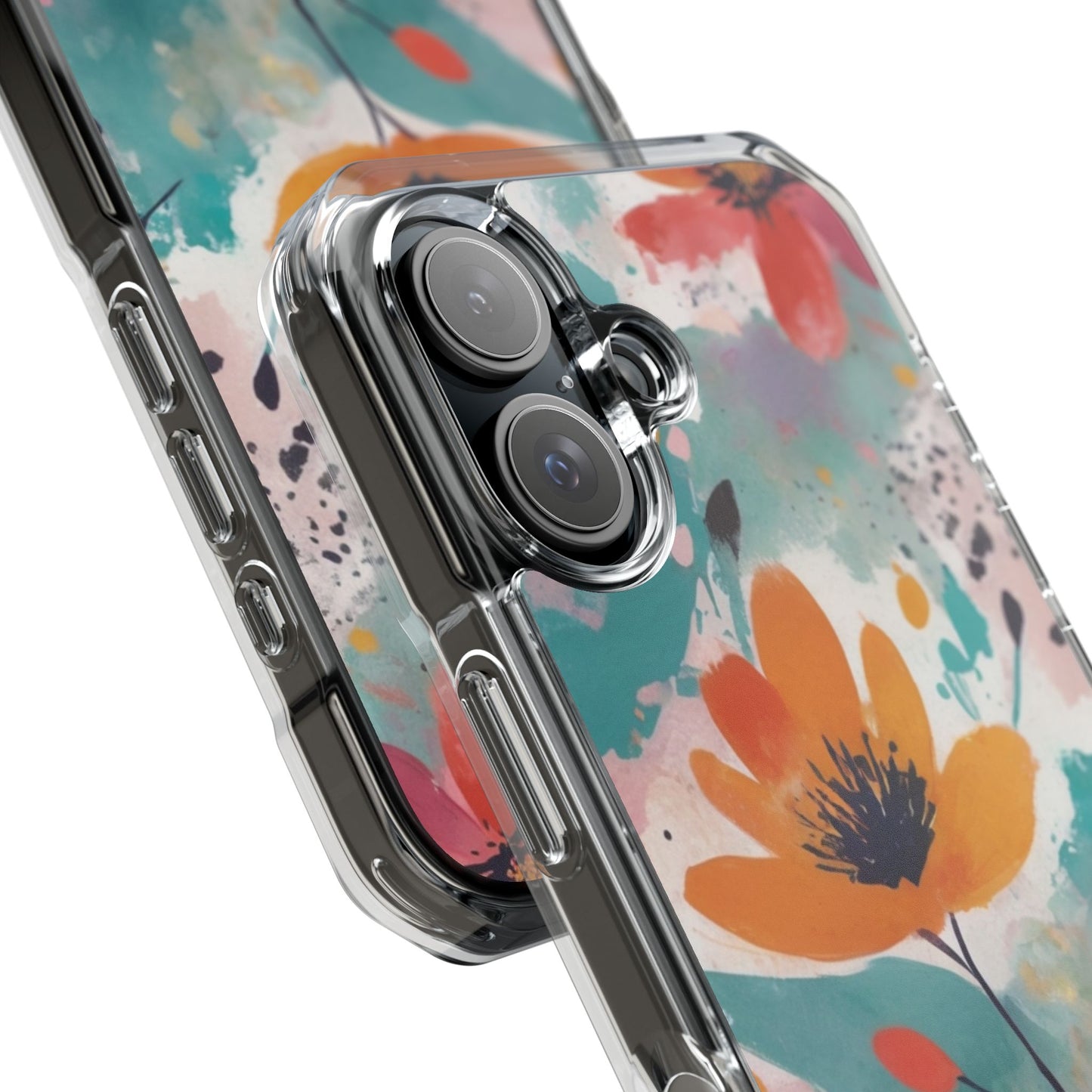 Floral Watercolor Design Magnetic Clear Impact Case for iPhone 16 15 14
