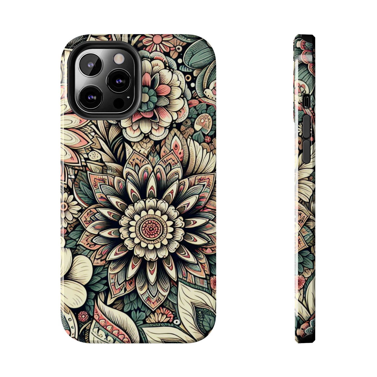 Boho Floral Tough Case for iPhone 16 15 14 13 12 11 X 8 7 Samsung Galaxy S24 S23 S22 S21