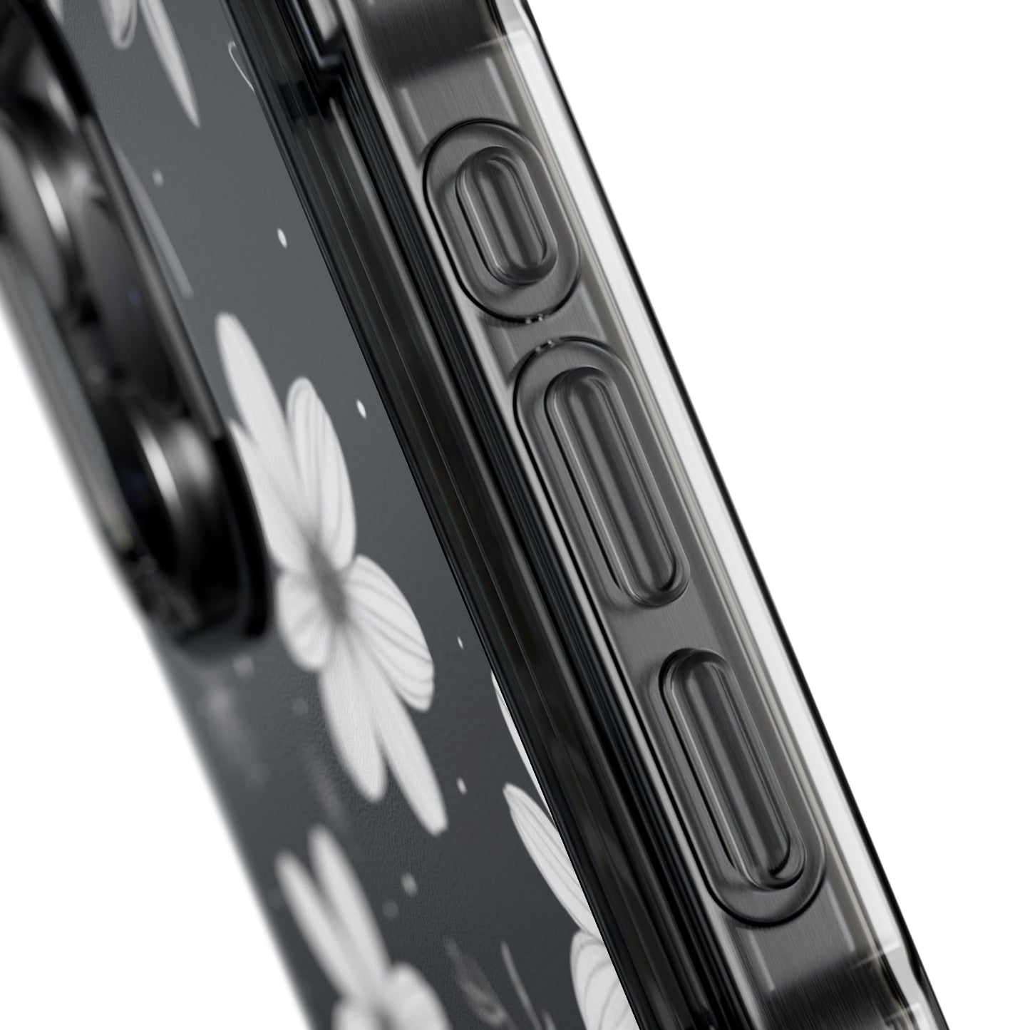 Chic Black and White Floral Print Magnetic Clear Impact Case for iPhone 16 15 14