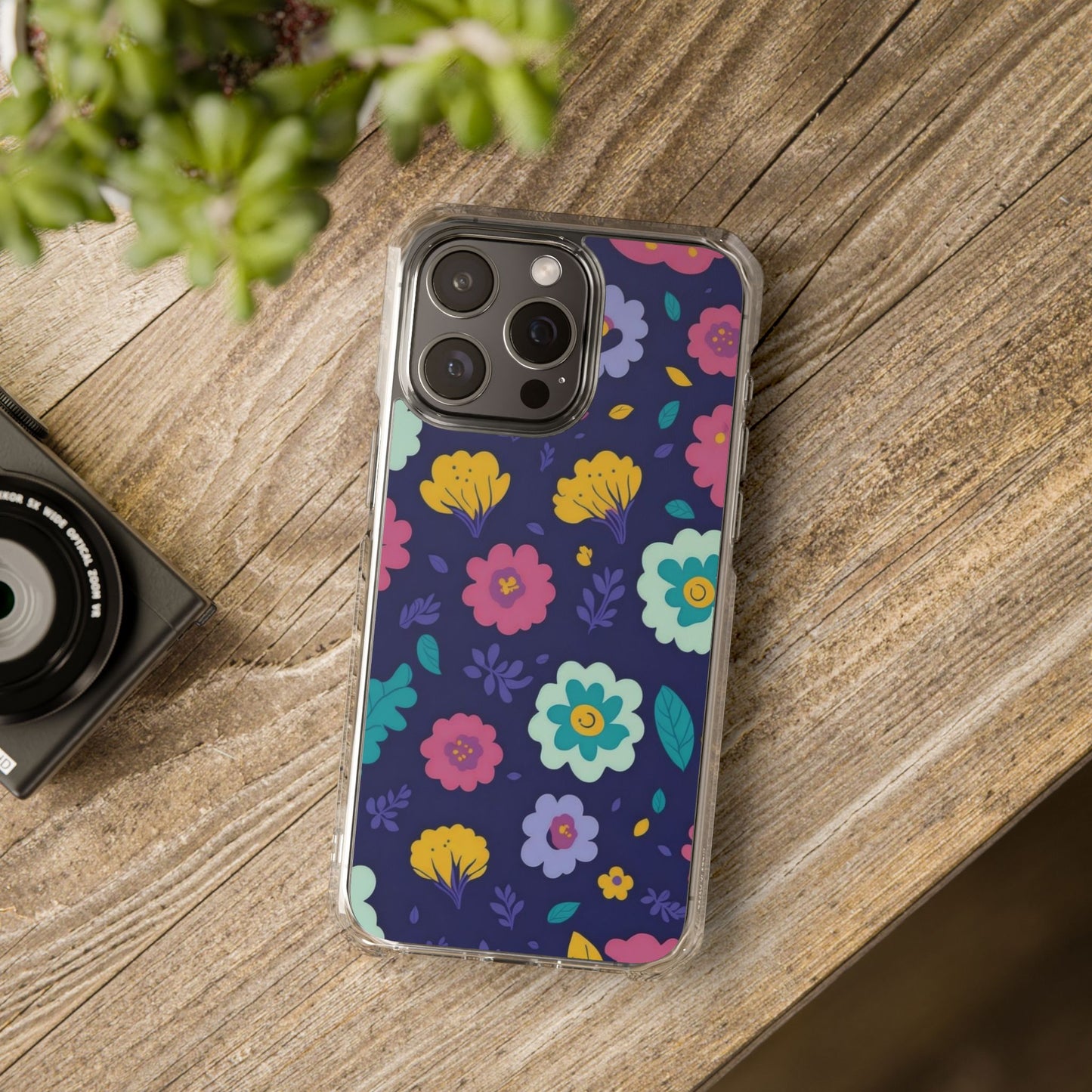Purple Floral Magnetic Clear Impact Case for iPhone 16 15 14