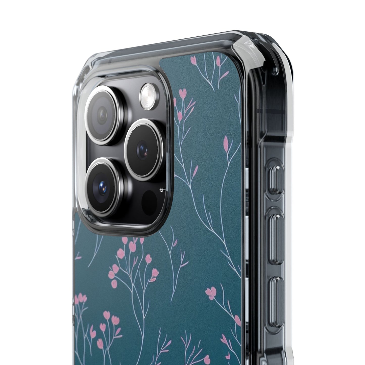Teal Floral Magnetic Clear Impact Case for iPhone 16 15 14