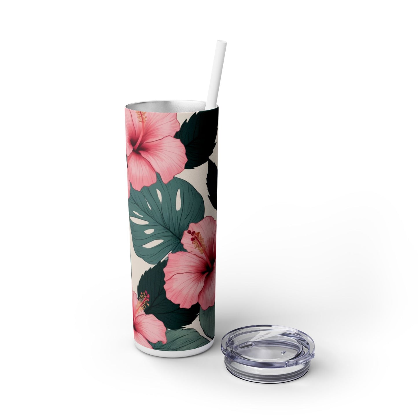 Tropical Hibiscus Skinny Tumbler with Straw 20oz