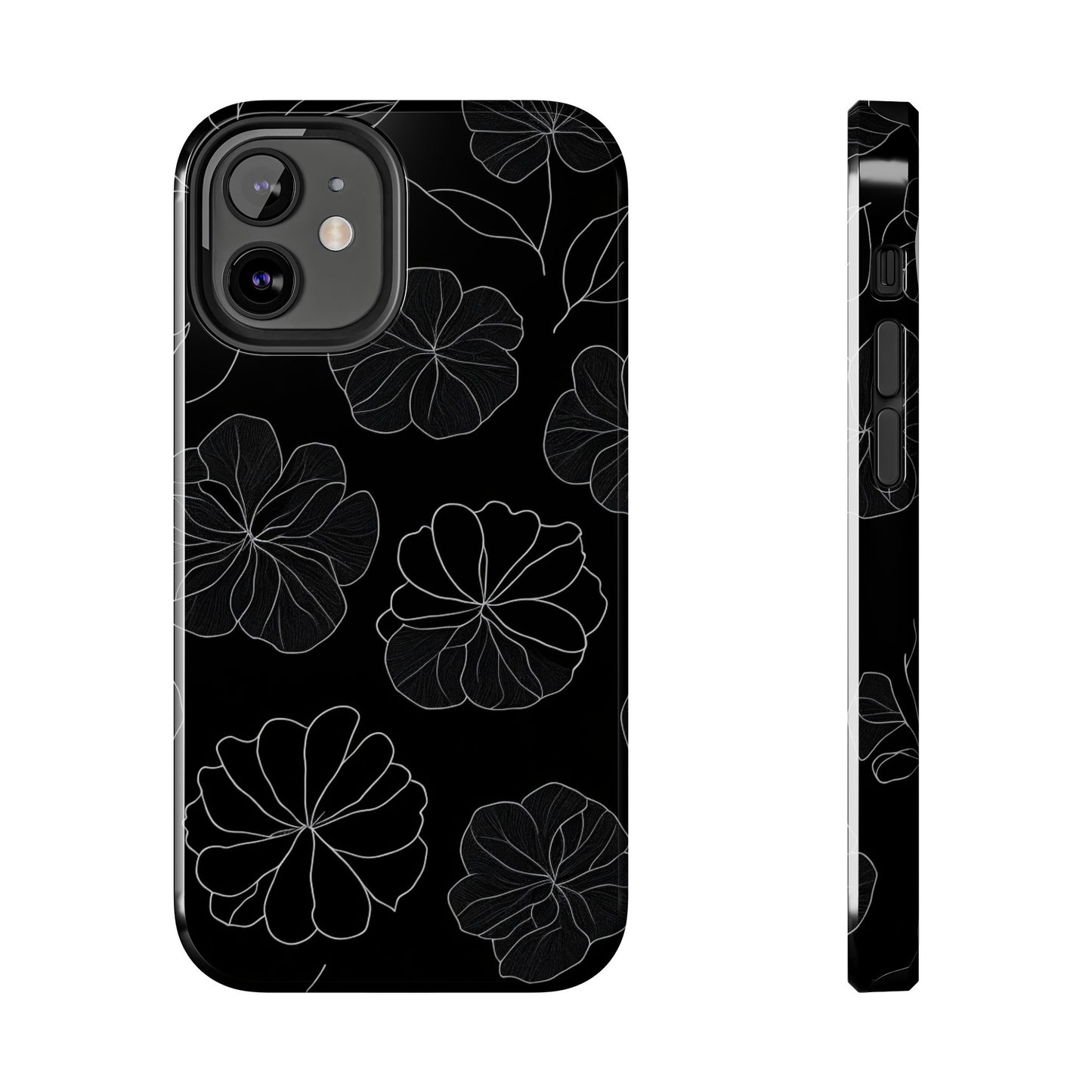Black Floral Tough Phone Case