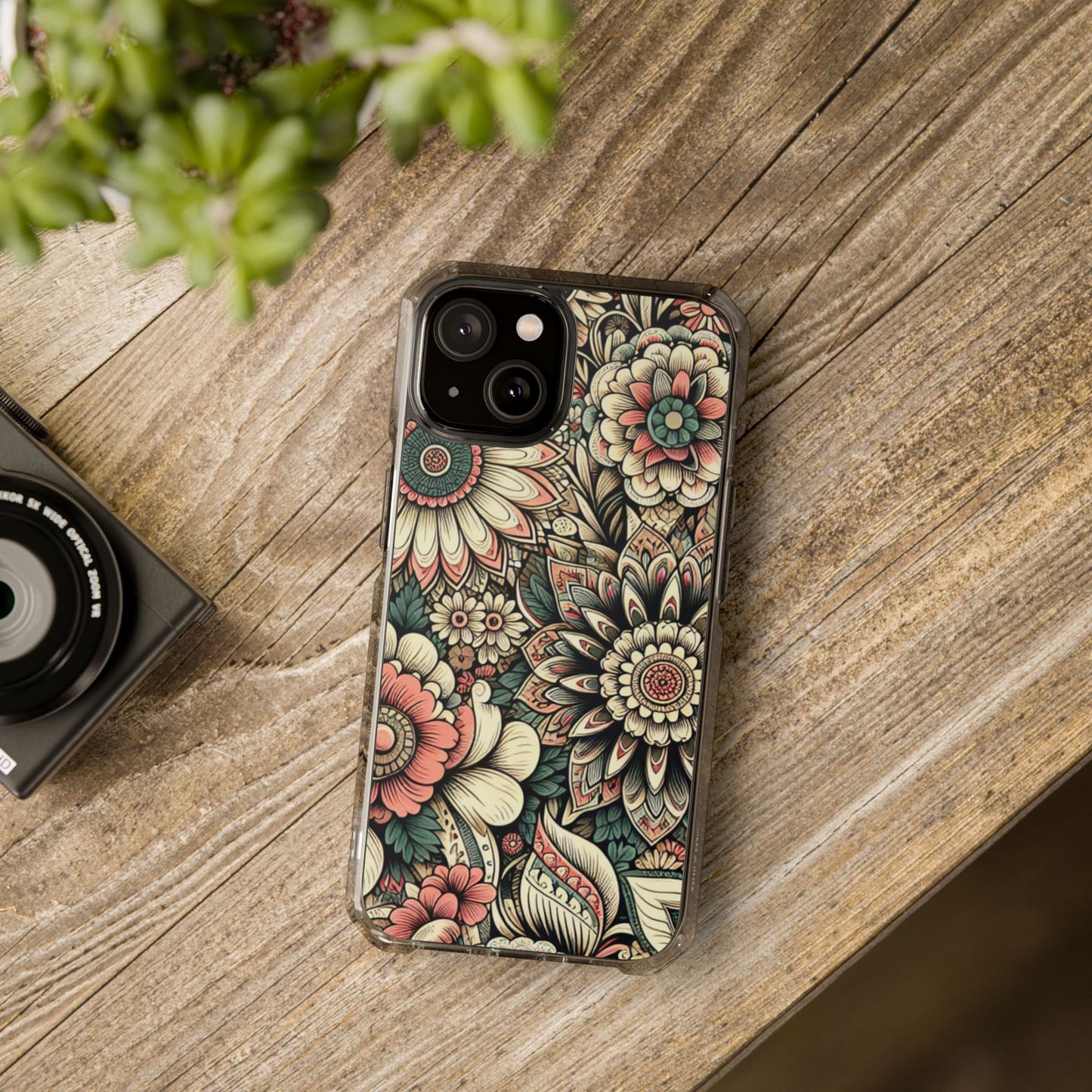 Boho Floral Magnetic Clear Impact Case for iPhone 16 15 14