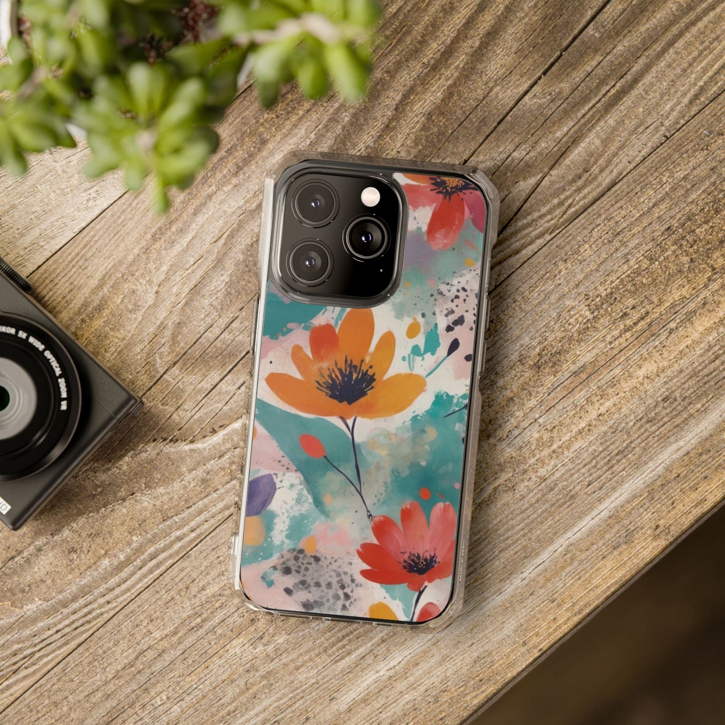 Floral Watercolor Design Magnetic Clear Impact Case for iPhone 16 15 14
