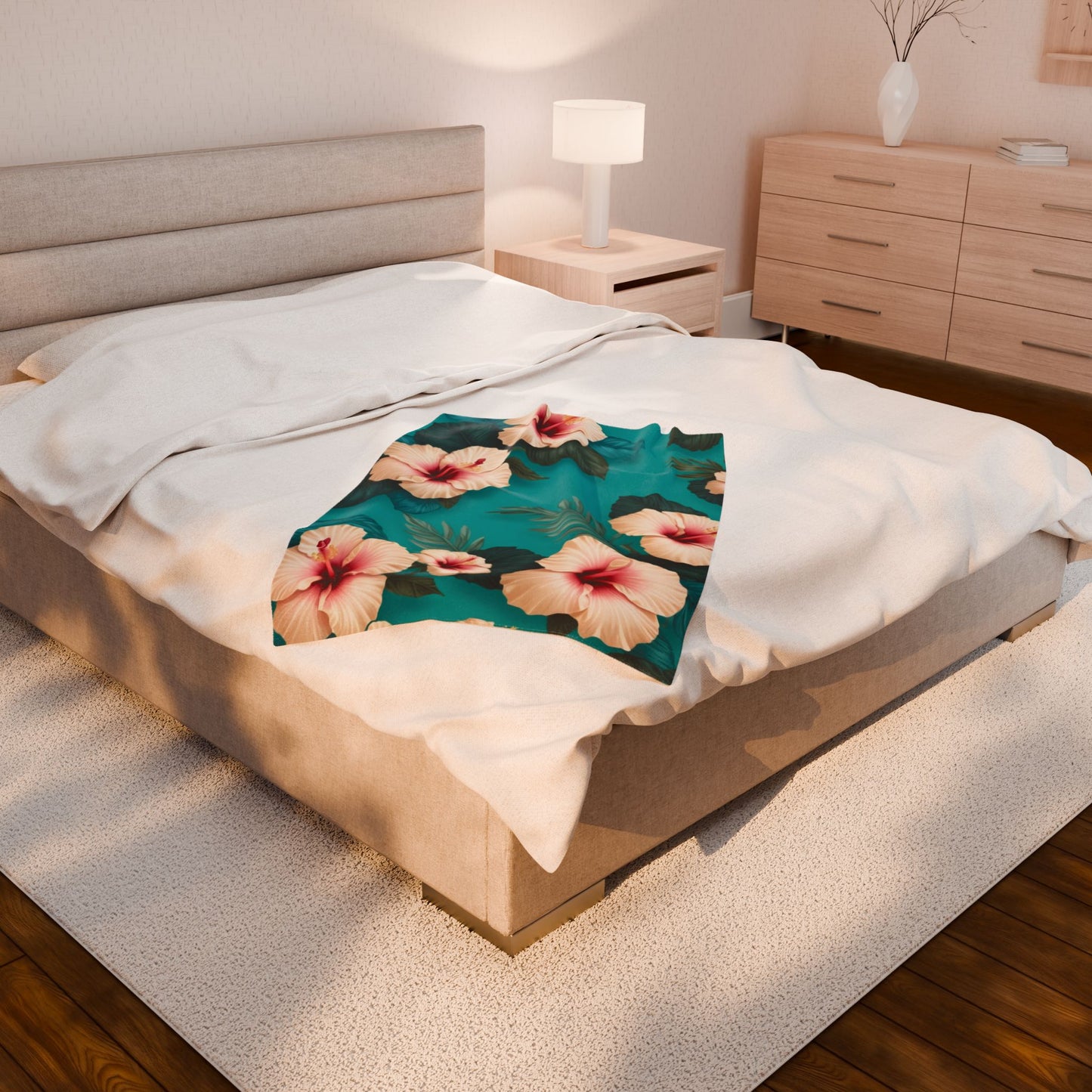 Tropical Floral Velveteen Plush Blanket - Cozy Floral Decor for Home