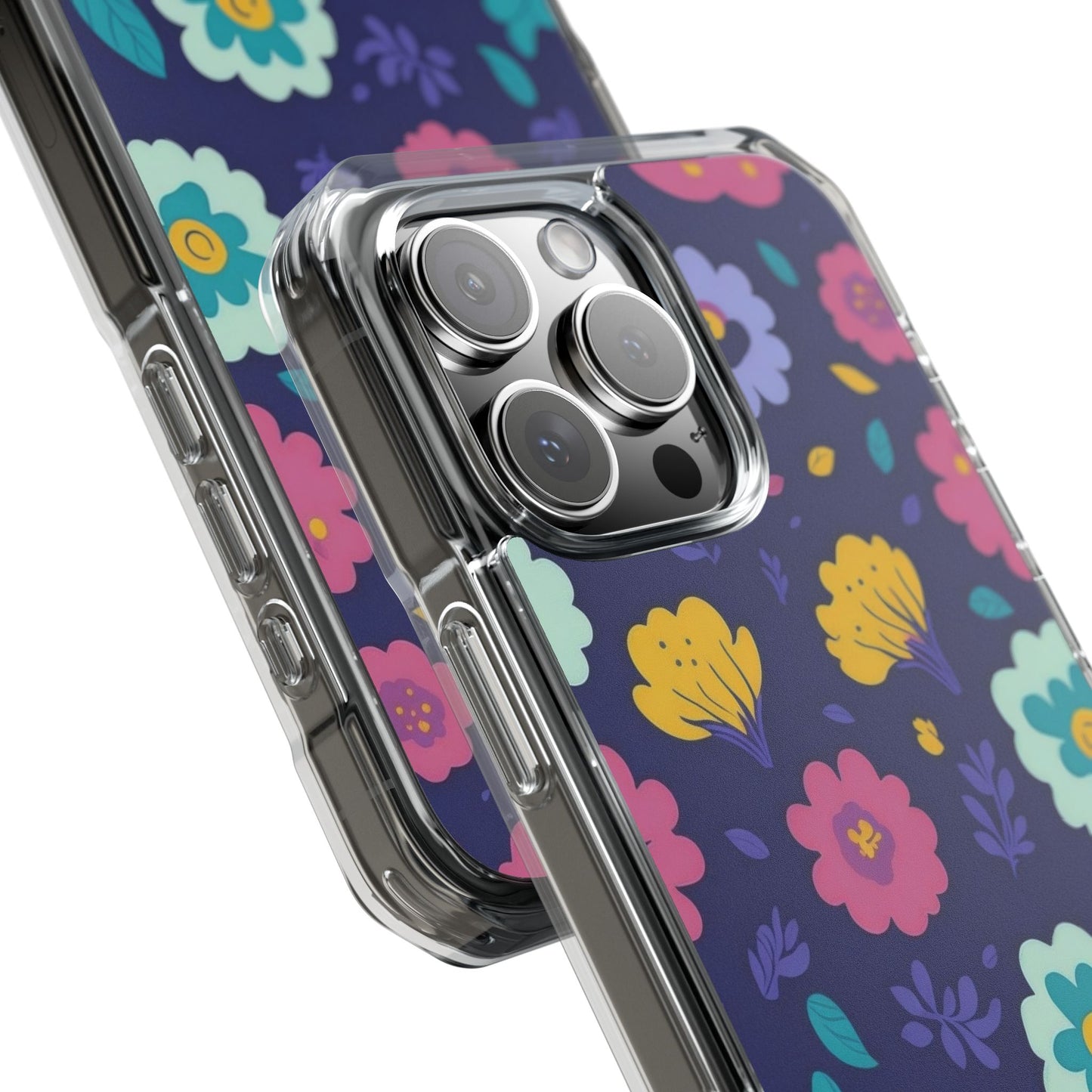 Purple Floral Magnetic Clear Impact Case for iPhone 16 15 14