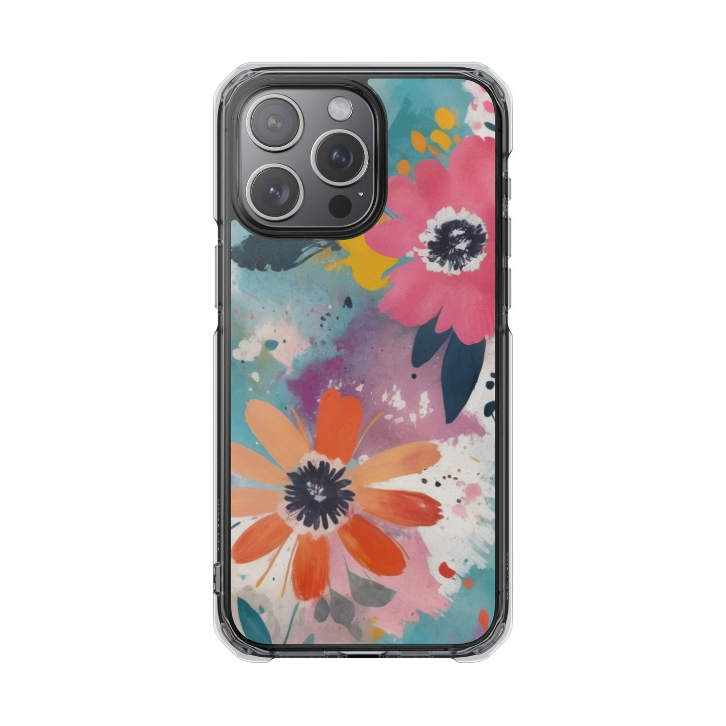 Vibrant Floral Magnetic Clear Impact Case for iPhone 16 15 14
