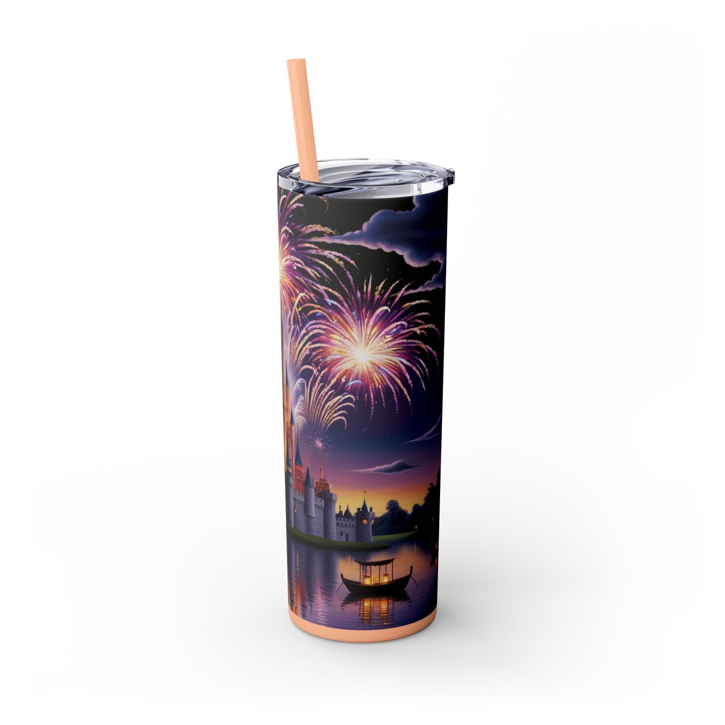 Night Sky Castle and Fireworks Skinny Tumbler, 20oz