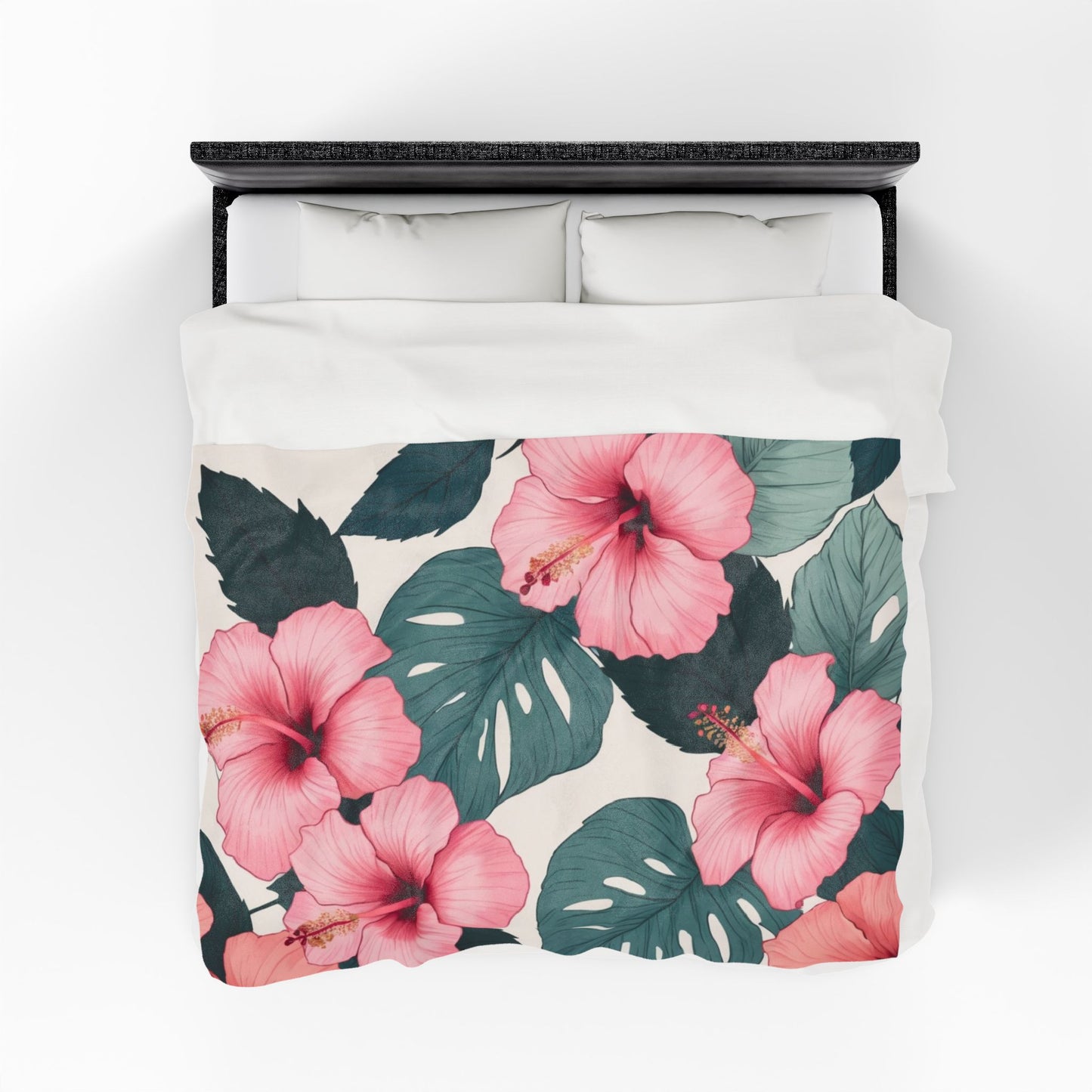Tropical Hibiscus Velveteen Plush Blanket