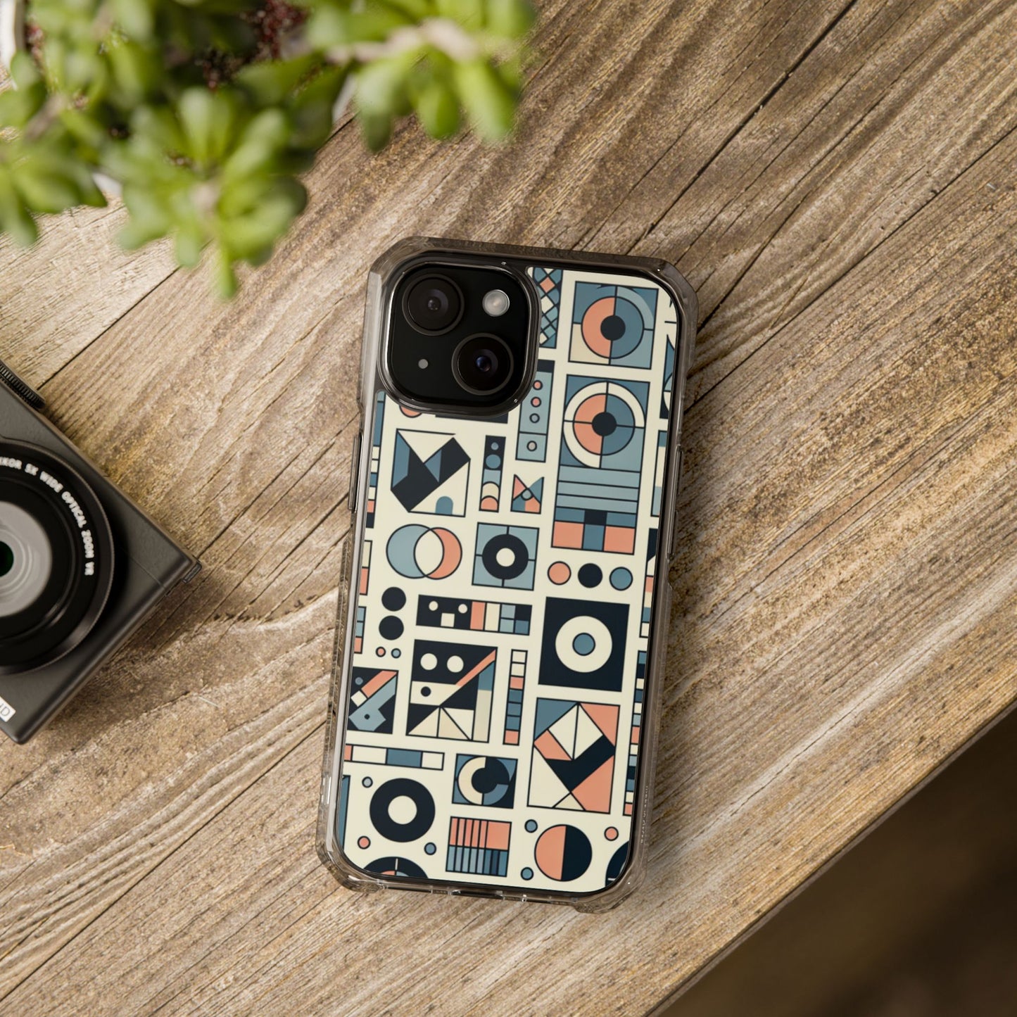 Geometric Print Magnetic Clear Impact Case for iPhone 16 15 14