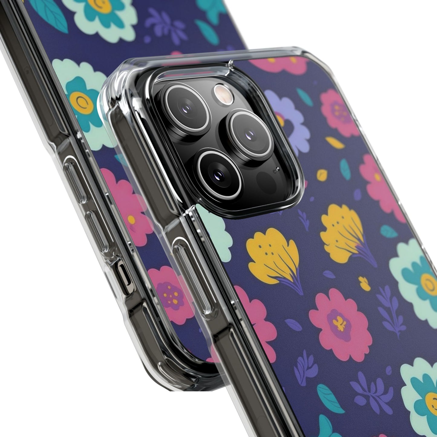 Purple Floral Magnetic Clear Impact Case for iPhone 16 15 14