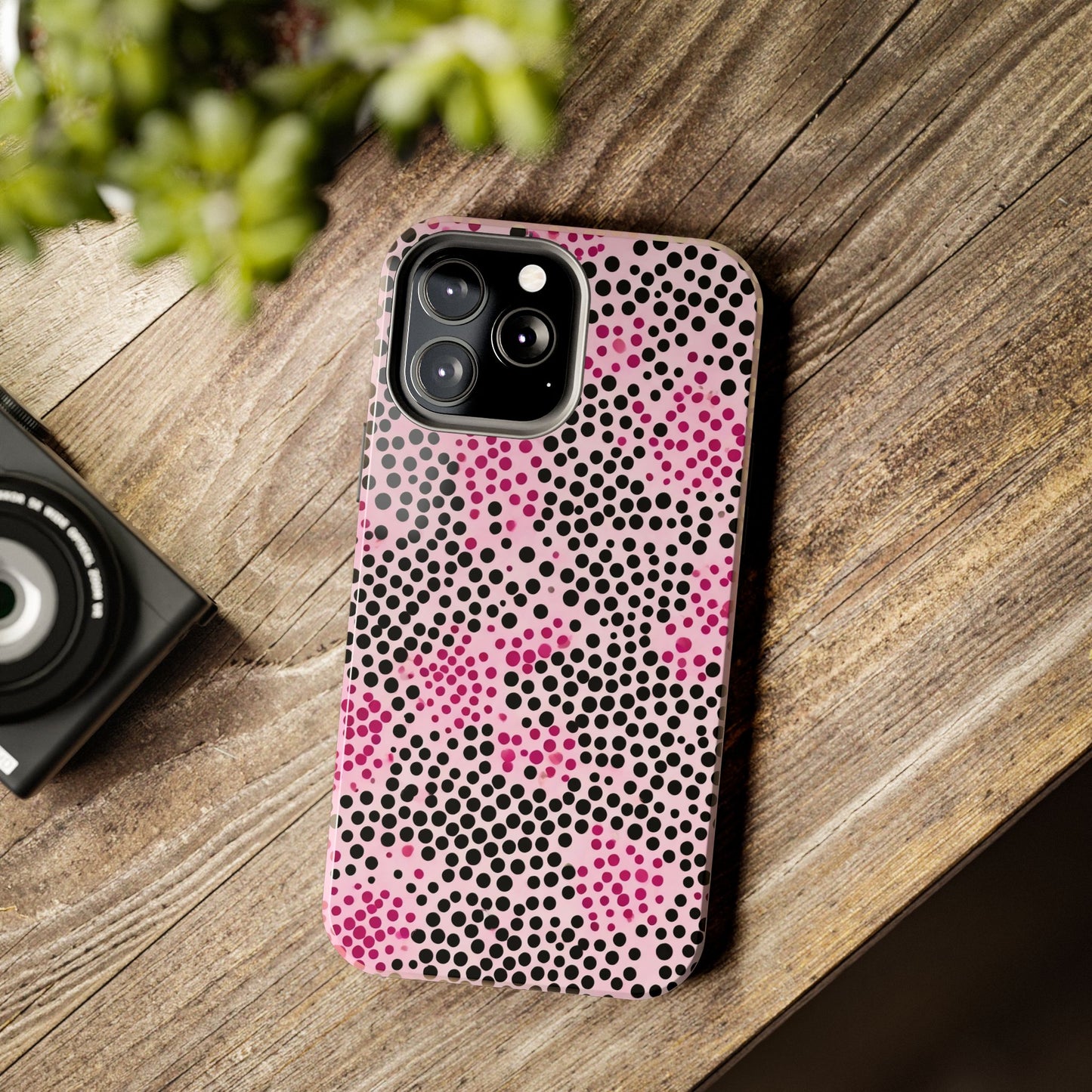 Pink and Black Dot Design Tough Phone Case