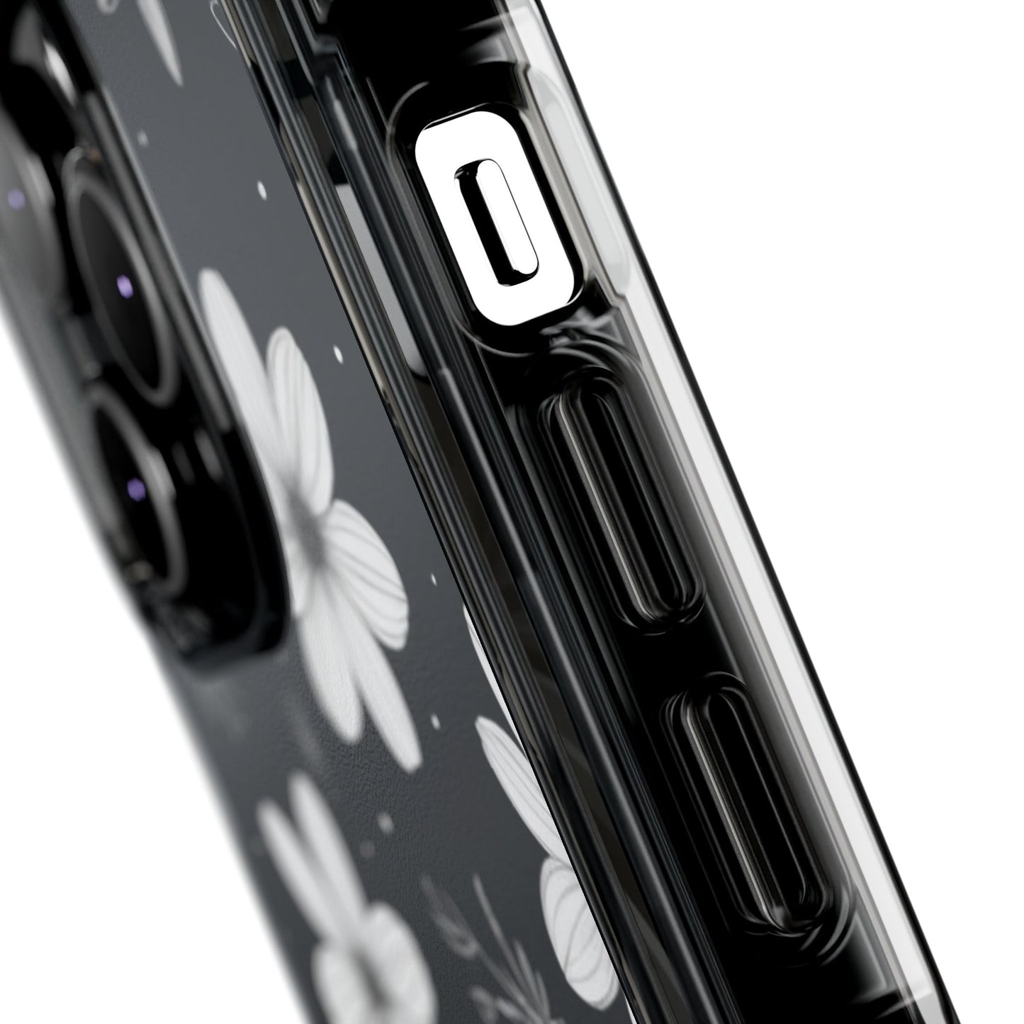Chic Black and White Floral Print Magnetic Clear Impact Case for iPhone 16 15 14