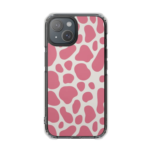 Pink Giraffe Print Magnetic Clear Impact Case for iPhone 16 15 14