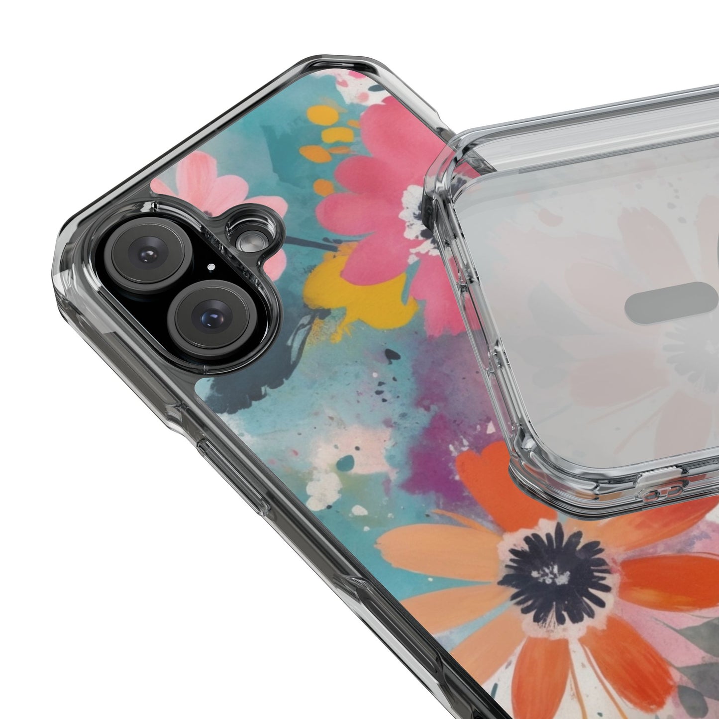 Vibrant Floral Magnetic Clear Impact Case for iPhone 16 15 14