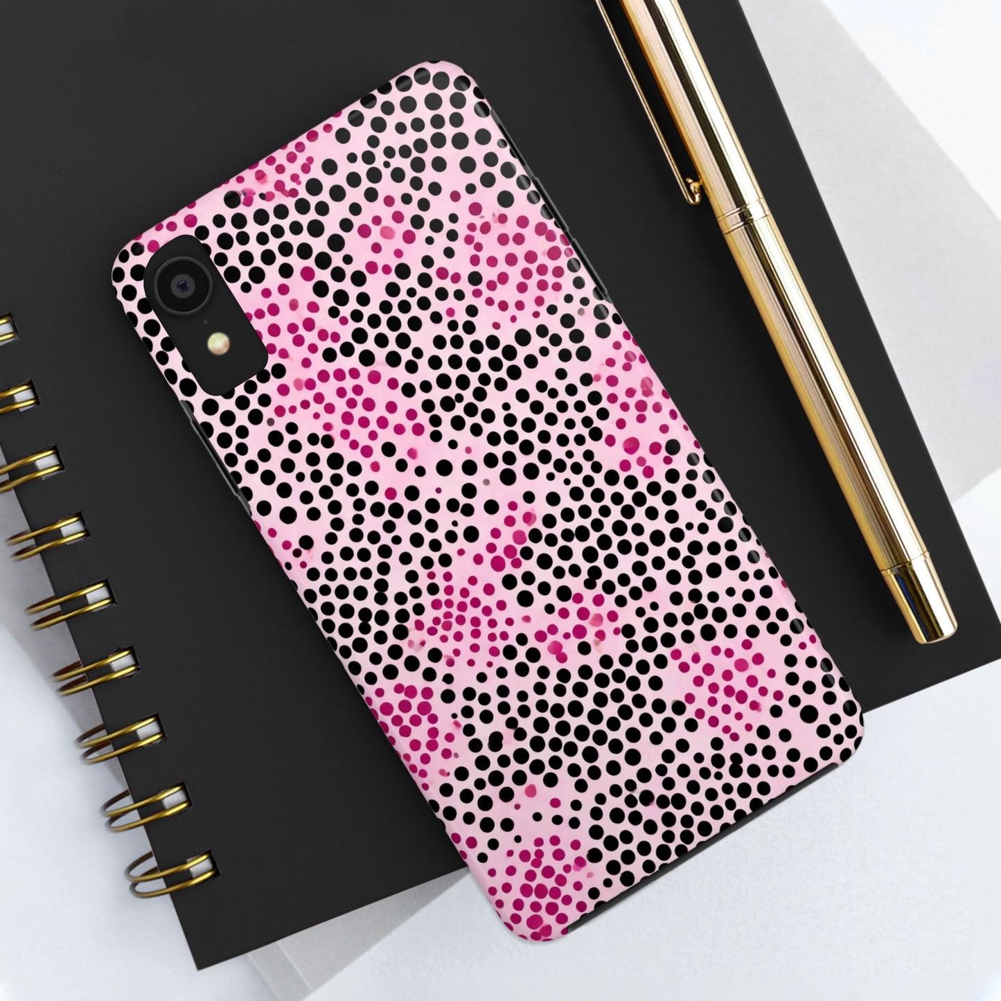 Pink and Black Dot Design Tough Phone Case