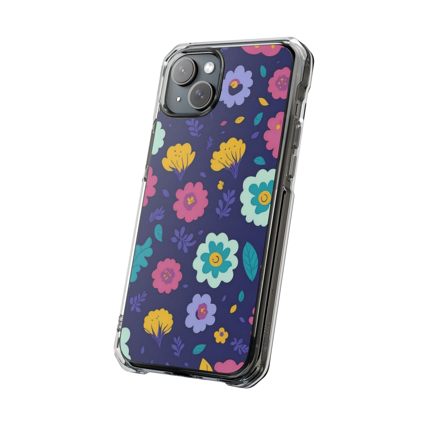 Purple Floral Magnetic Clear Impact Case for iPhone 16 15 14