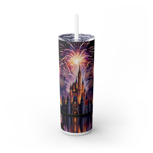 Night Sky Castle and Fireworks Skinny Tumbler, 20oz