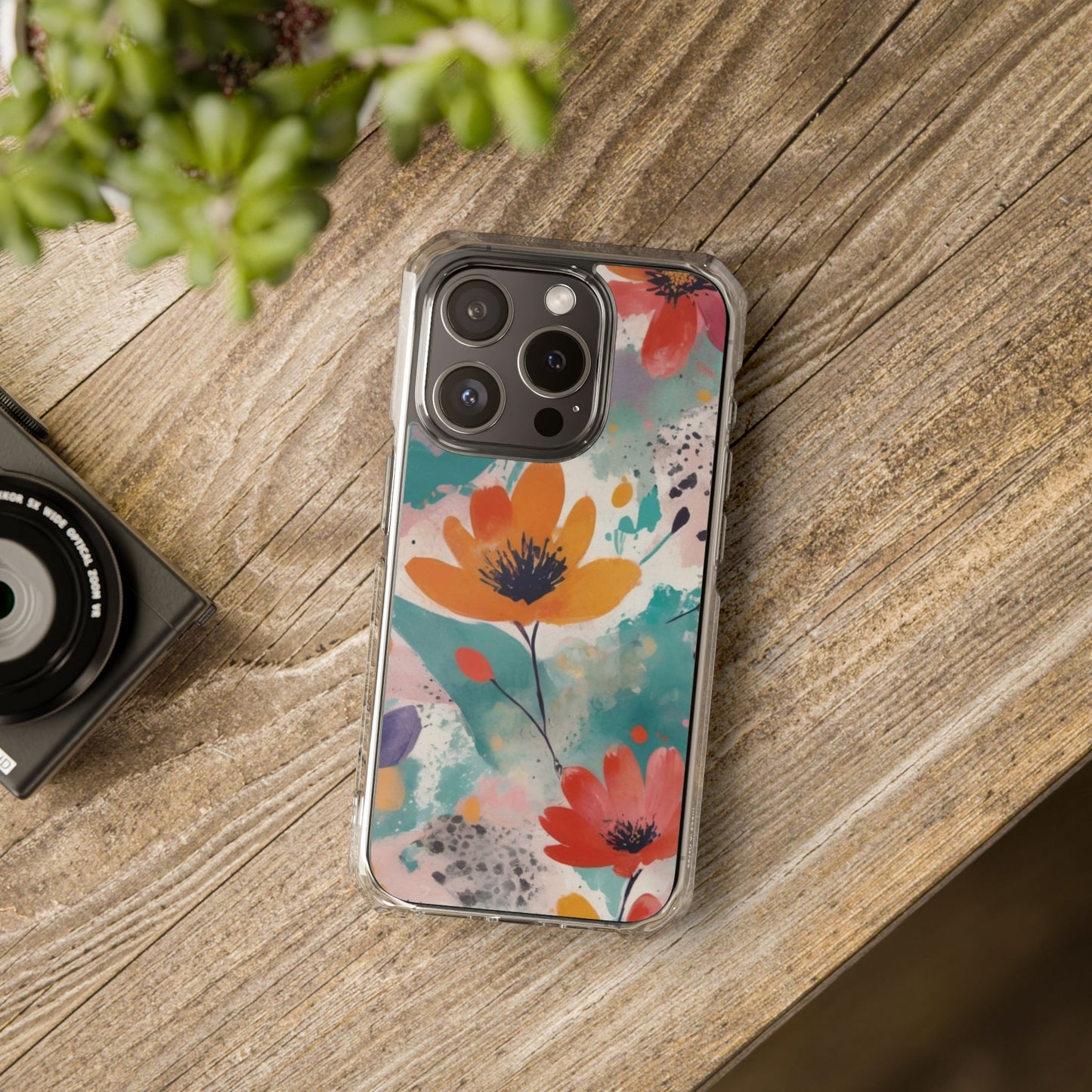 Floral Watercolor Design Magnetic Clear Impact Case for iPhone 16 15 14