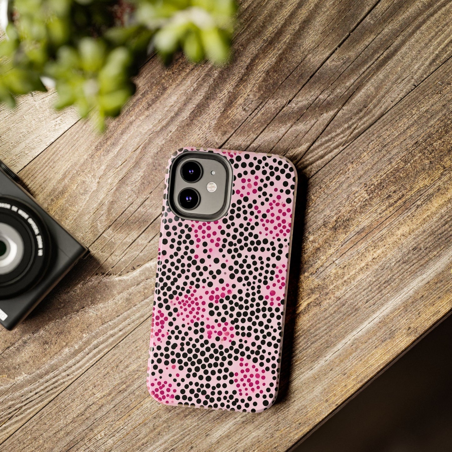 Pink and Black Dot Design Tough Phone Case