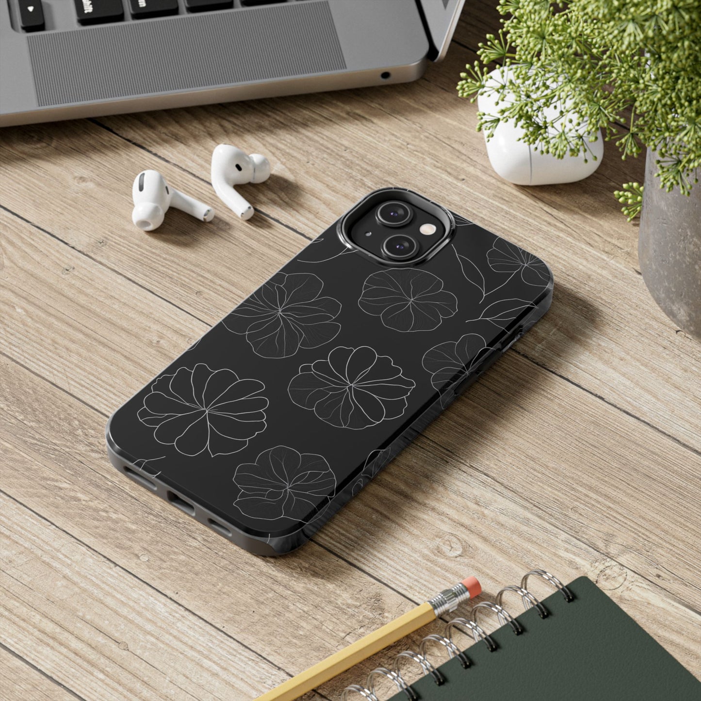 Black Floral Tough Phone Case