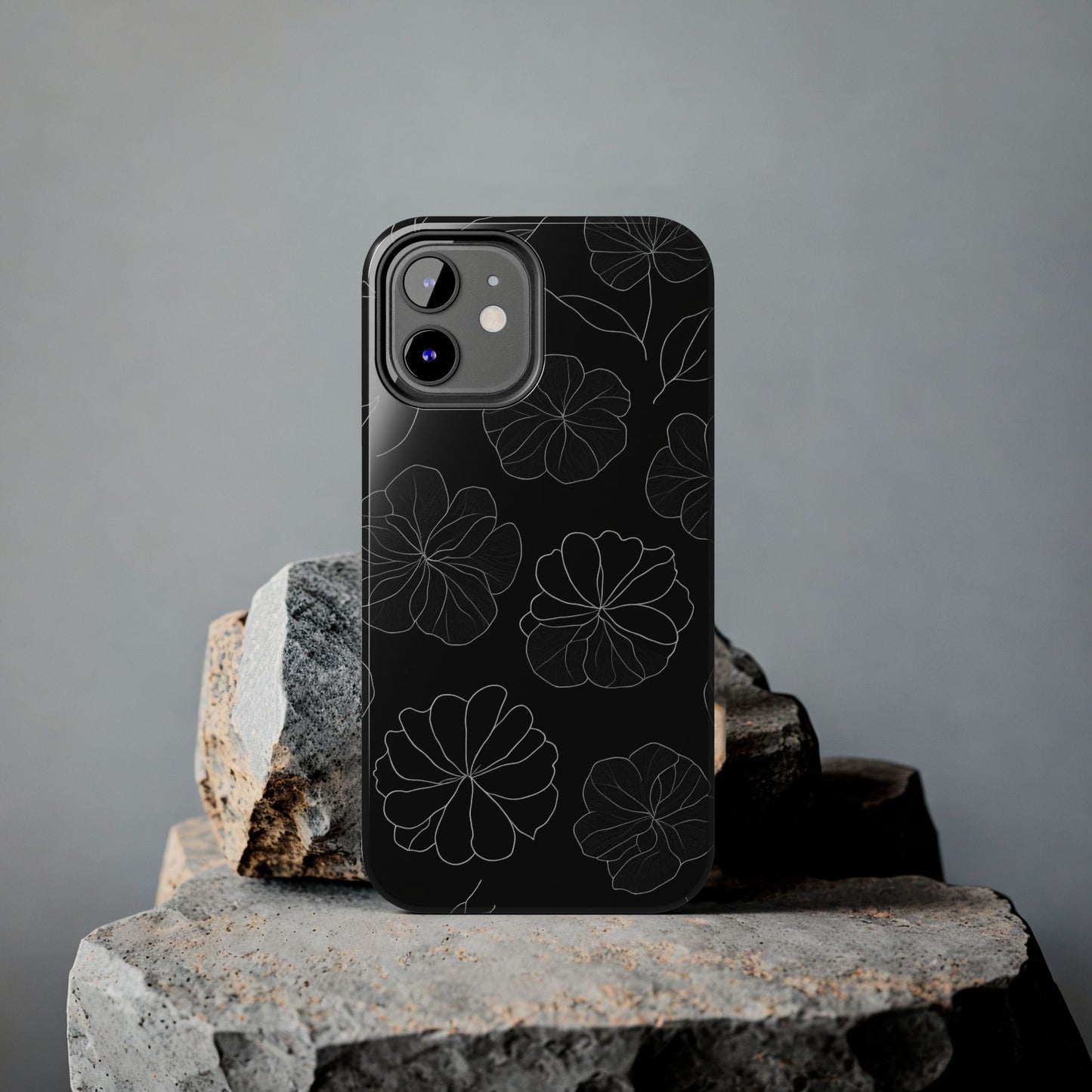 Black Floral Tough Phone Case