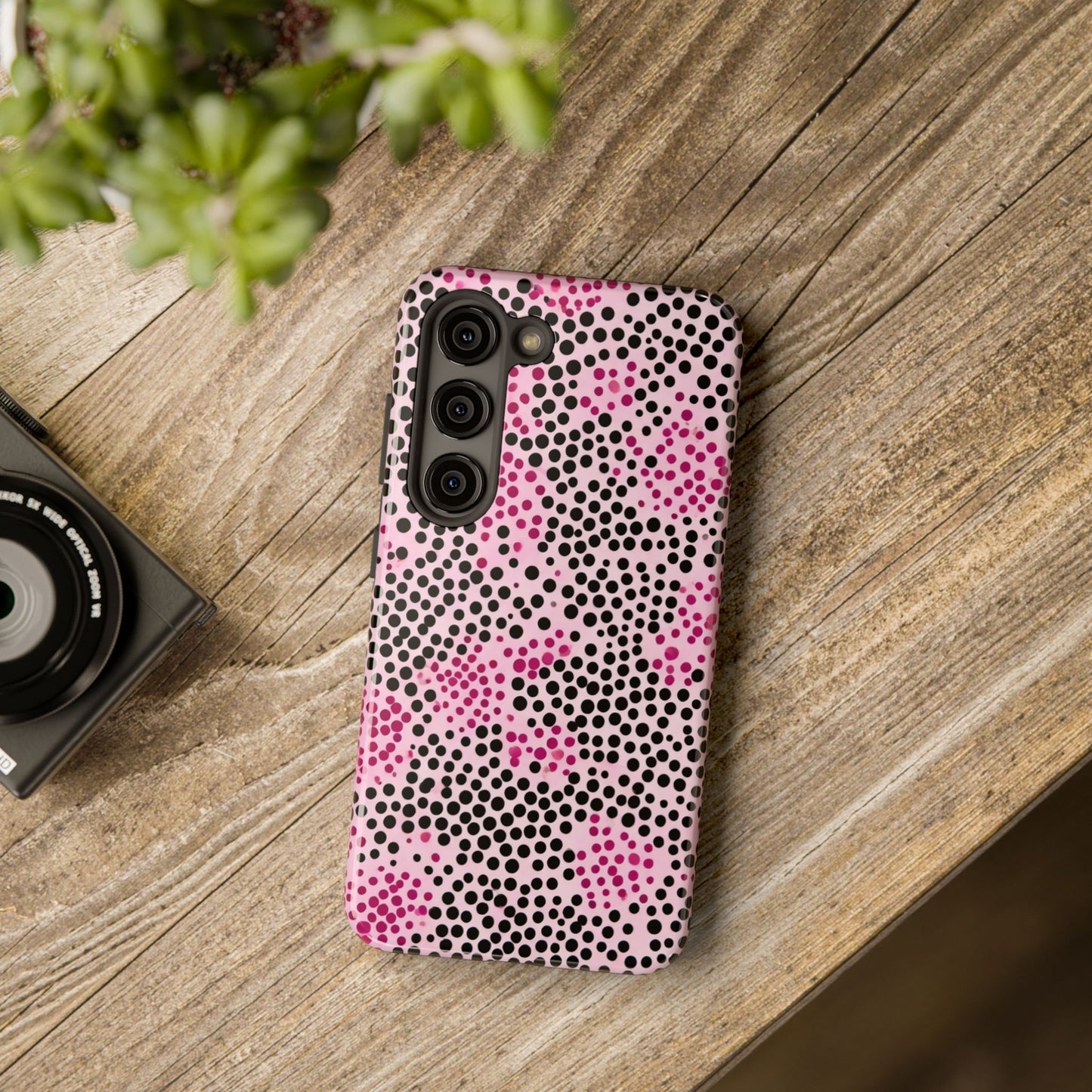 Pink and Black Dot Design Tough Phone Case