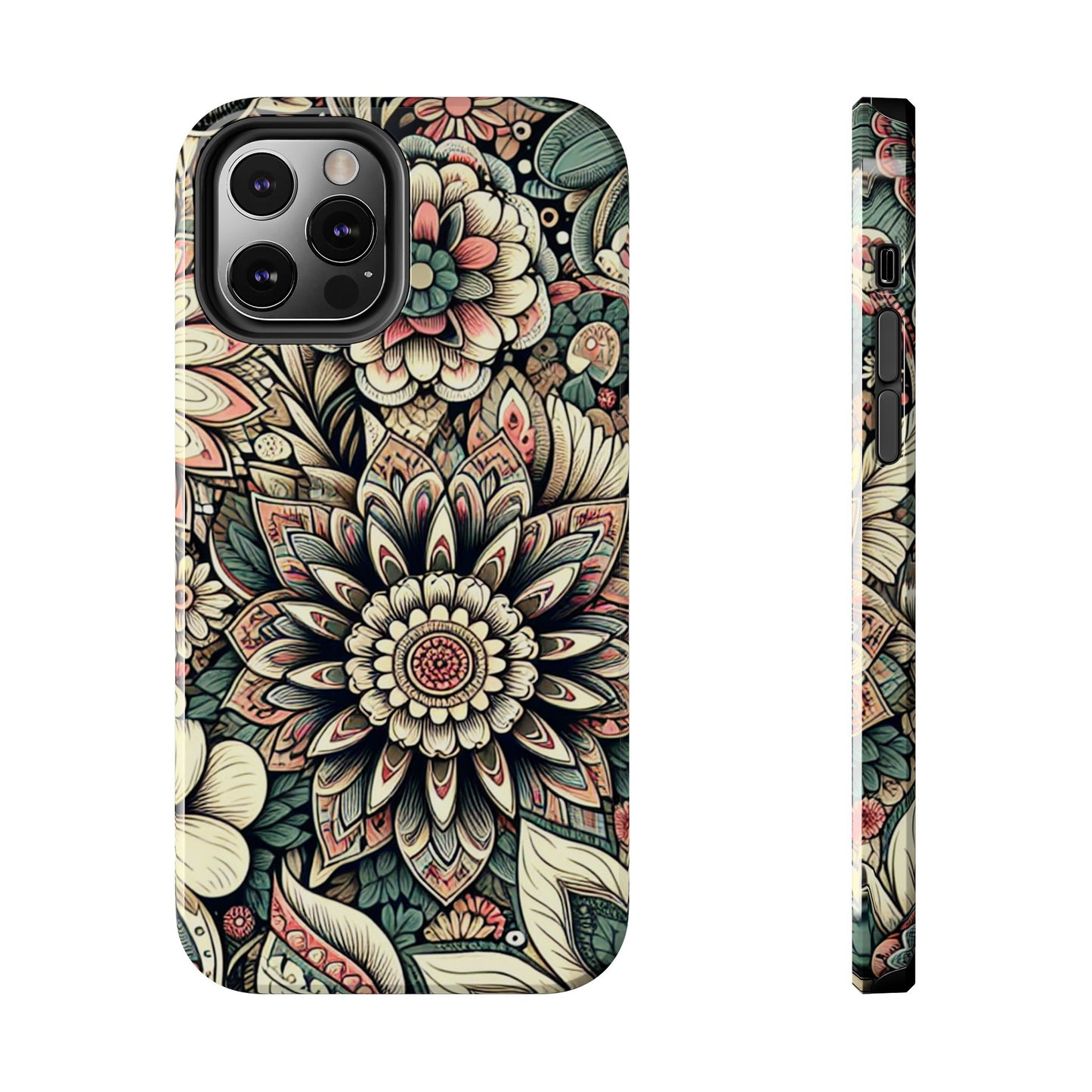 Boho Floral Tough Case for iPhone 16 15 14 13 12 11 X 8 7 Samsung Galaxy S24 S23 S22 S21