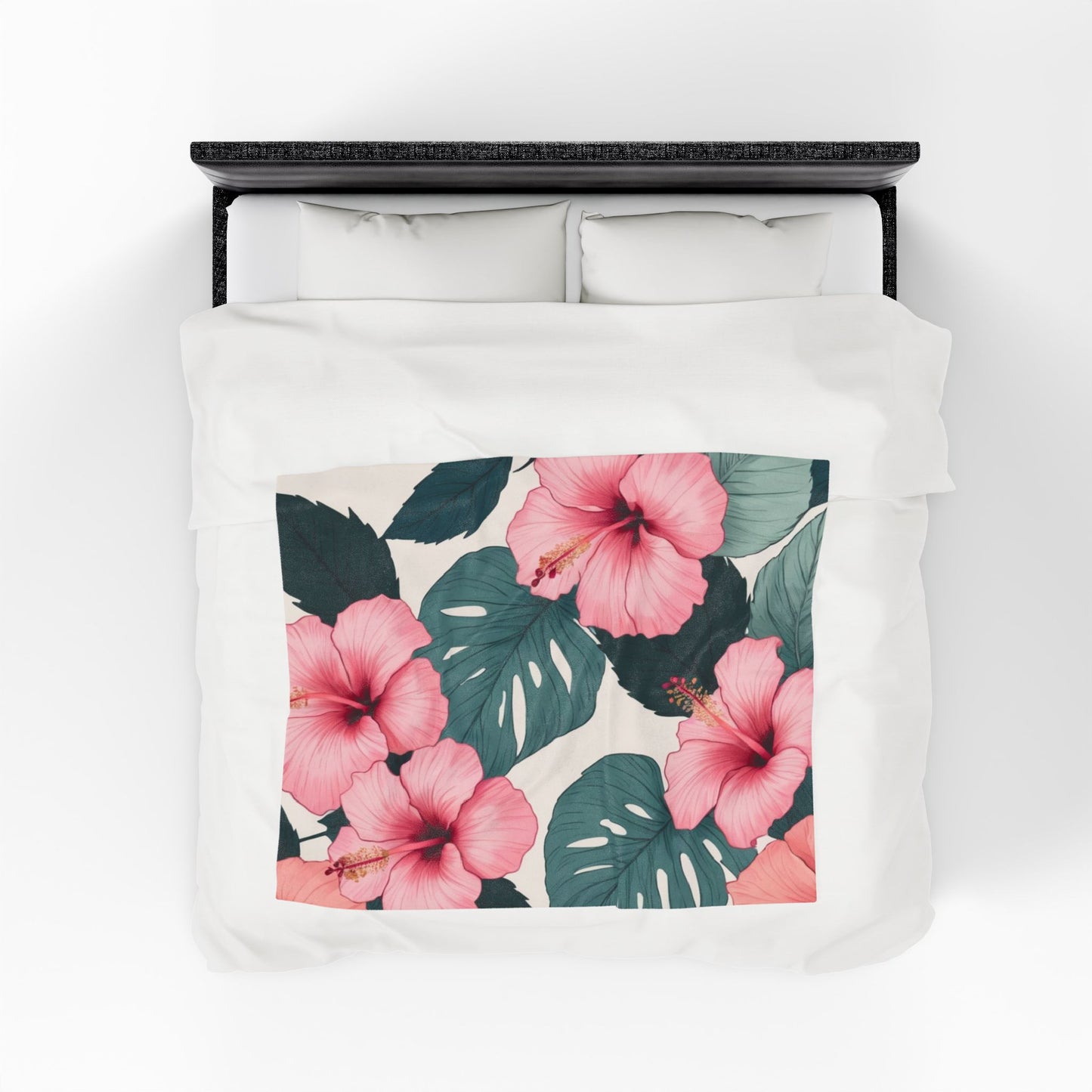 Tropical Hibiscus Velveteen Plush Blanket