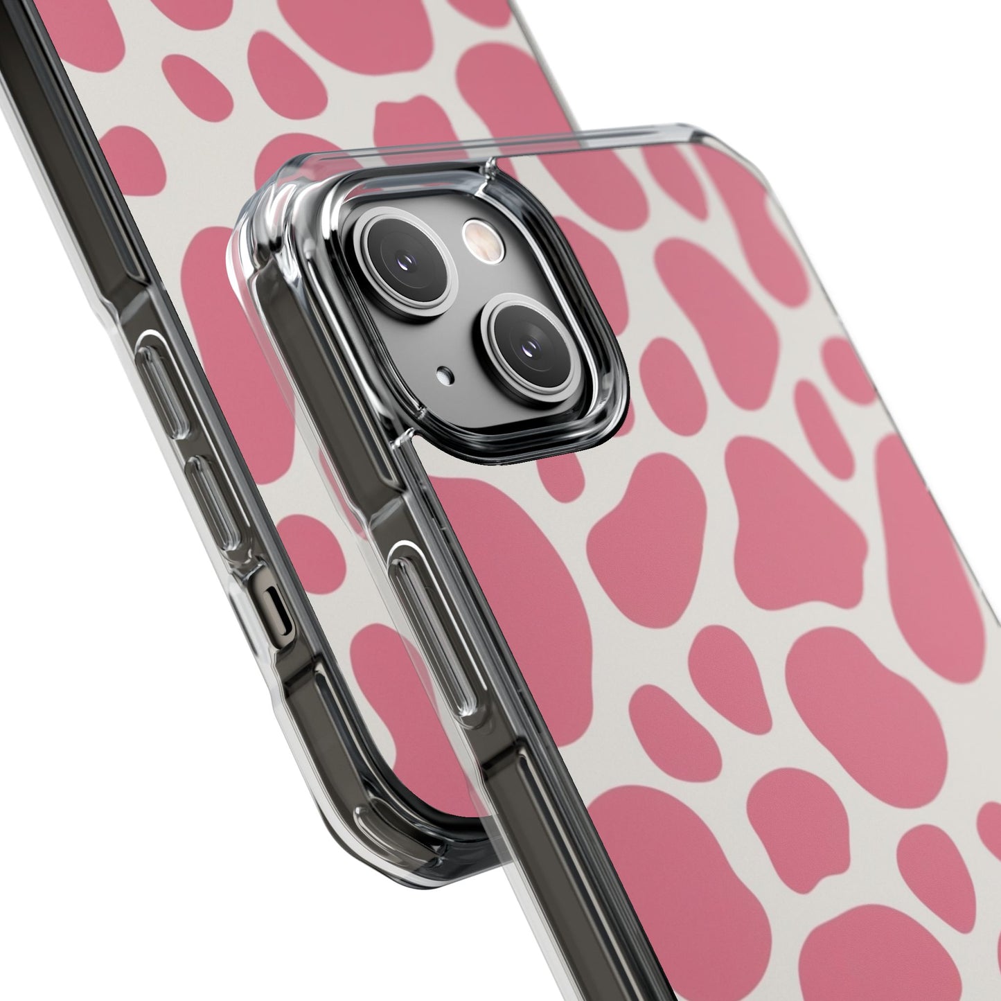 Pink Giraffe Print Magnetic Clear Impact Case for iPhone 16 15 14