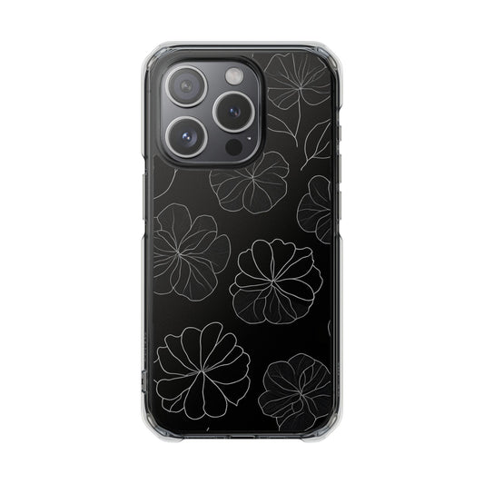 Black Floral Magnetic Clear Impact Case for iPhone 16 15 14